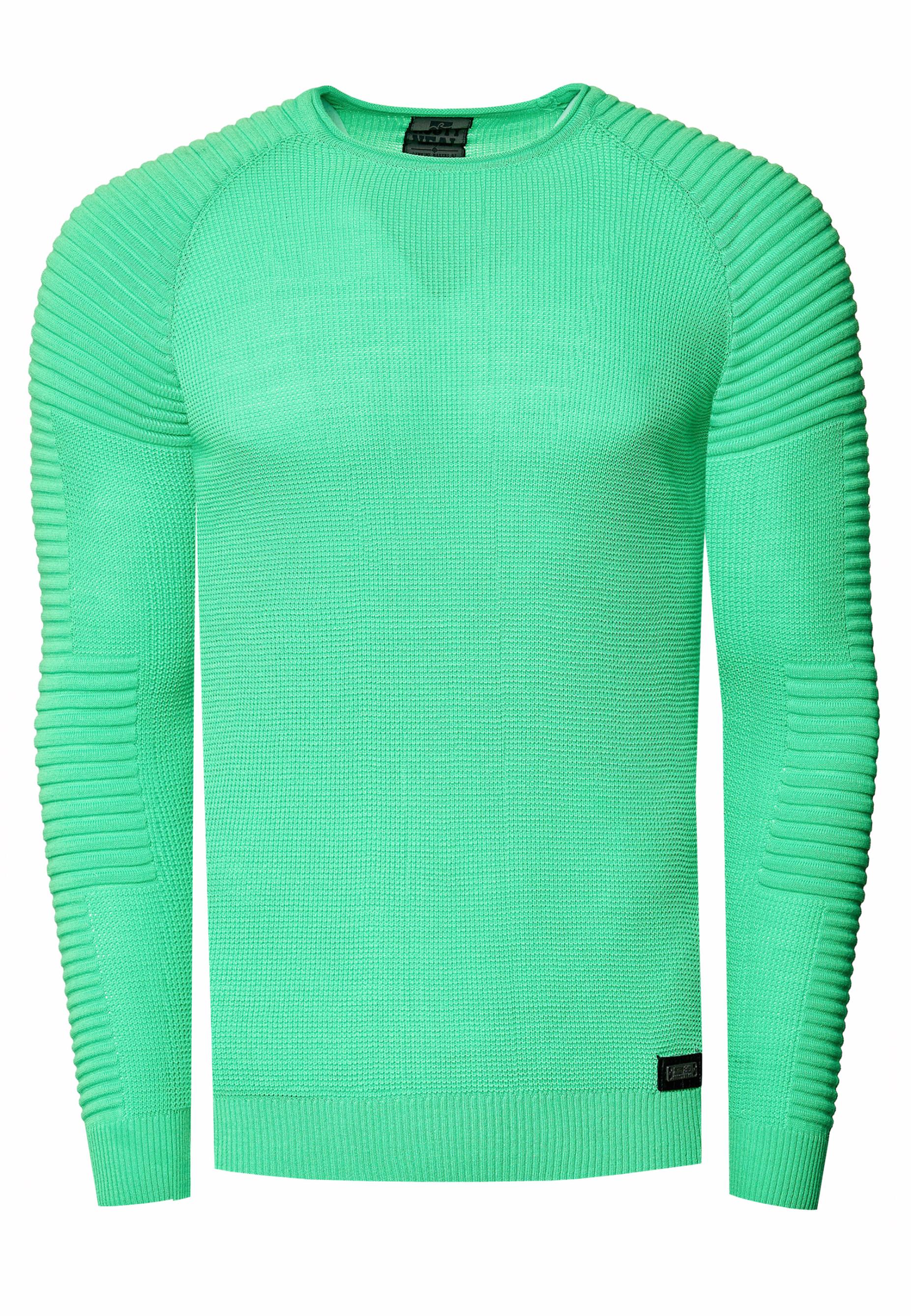 Slim Fit Feinstrick Biker Rundhals-Pullover
