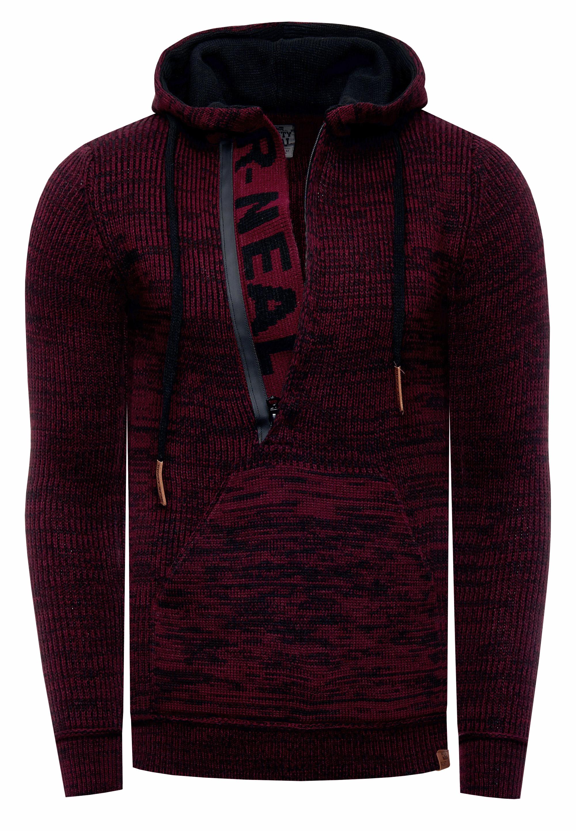 1/2 Zip Grobstrick Slim Fit Kapuzen-Pullover