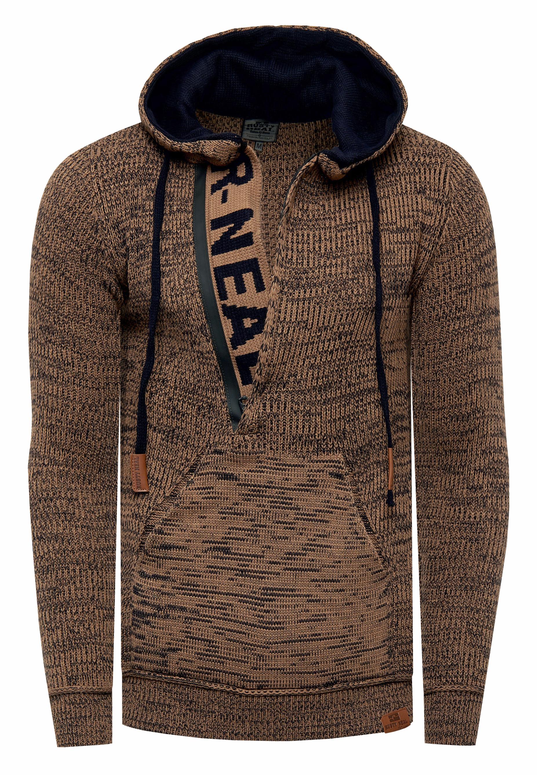 1/2 Zip Grobstrick Slim Fit Kapuzen-Pullover