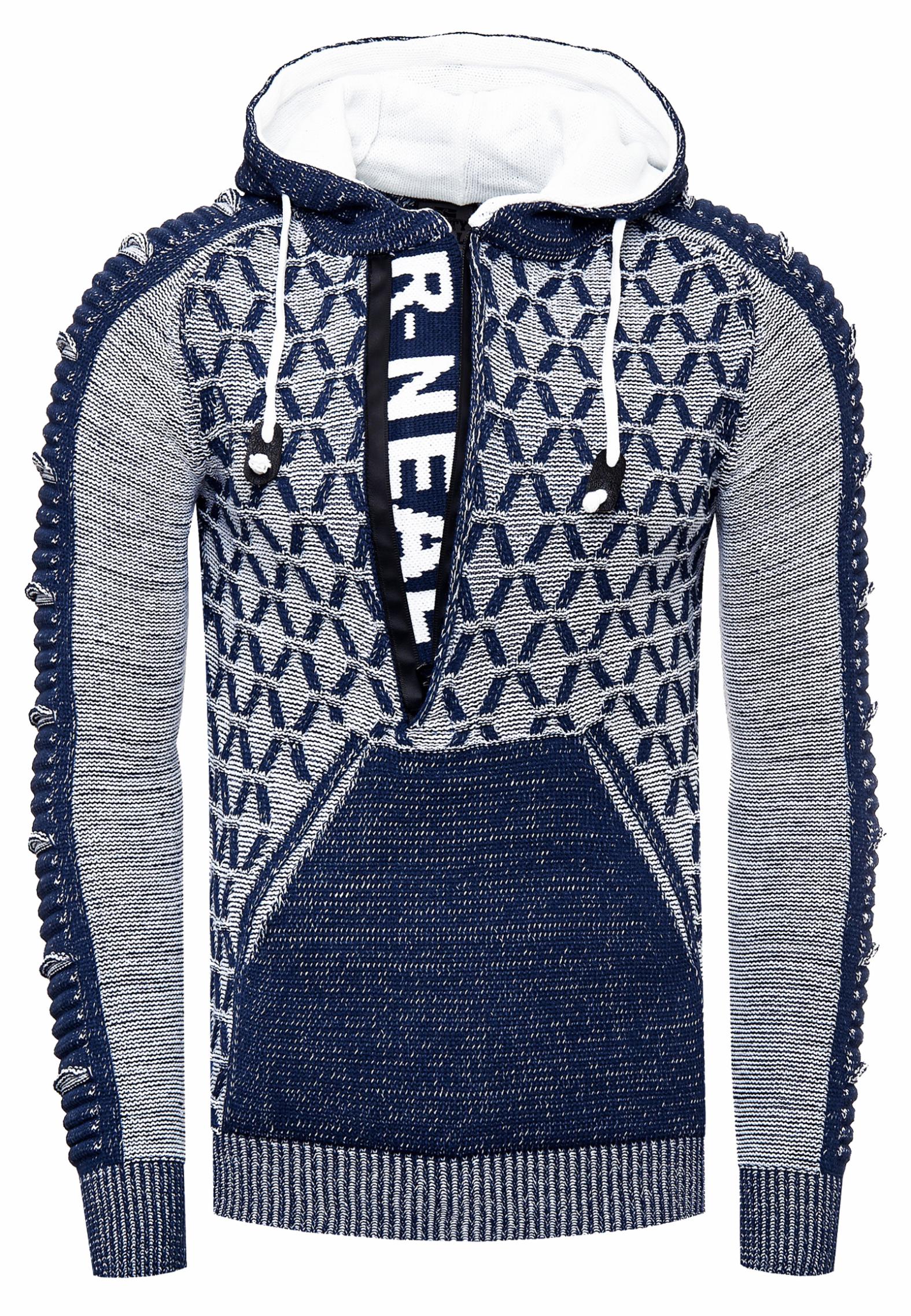 1/2 Zip Kontrast Grobstrick Kapuzen-Pullover