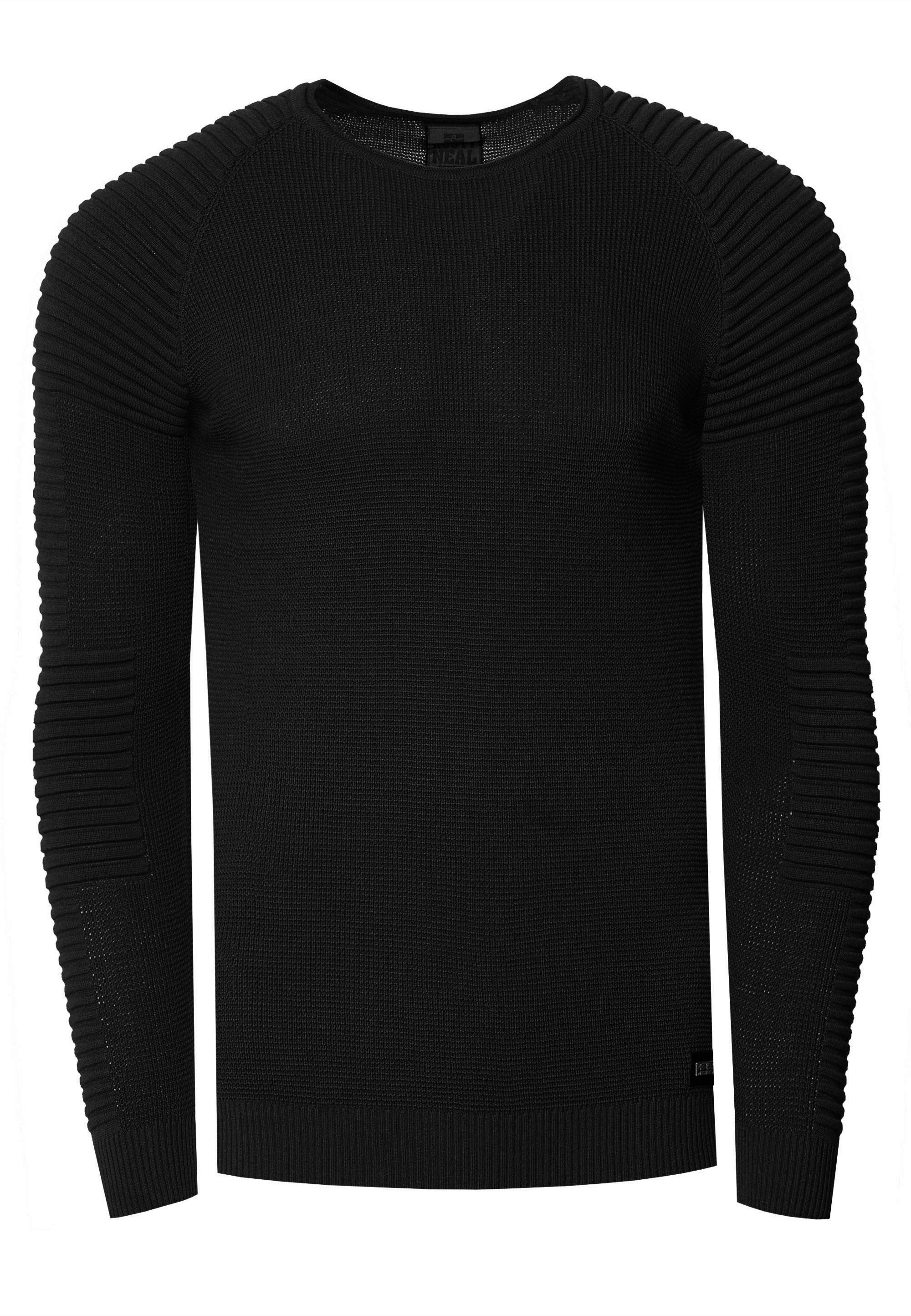 Slim Fit Feinstrick Biker Rundhals-Pullover