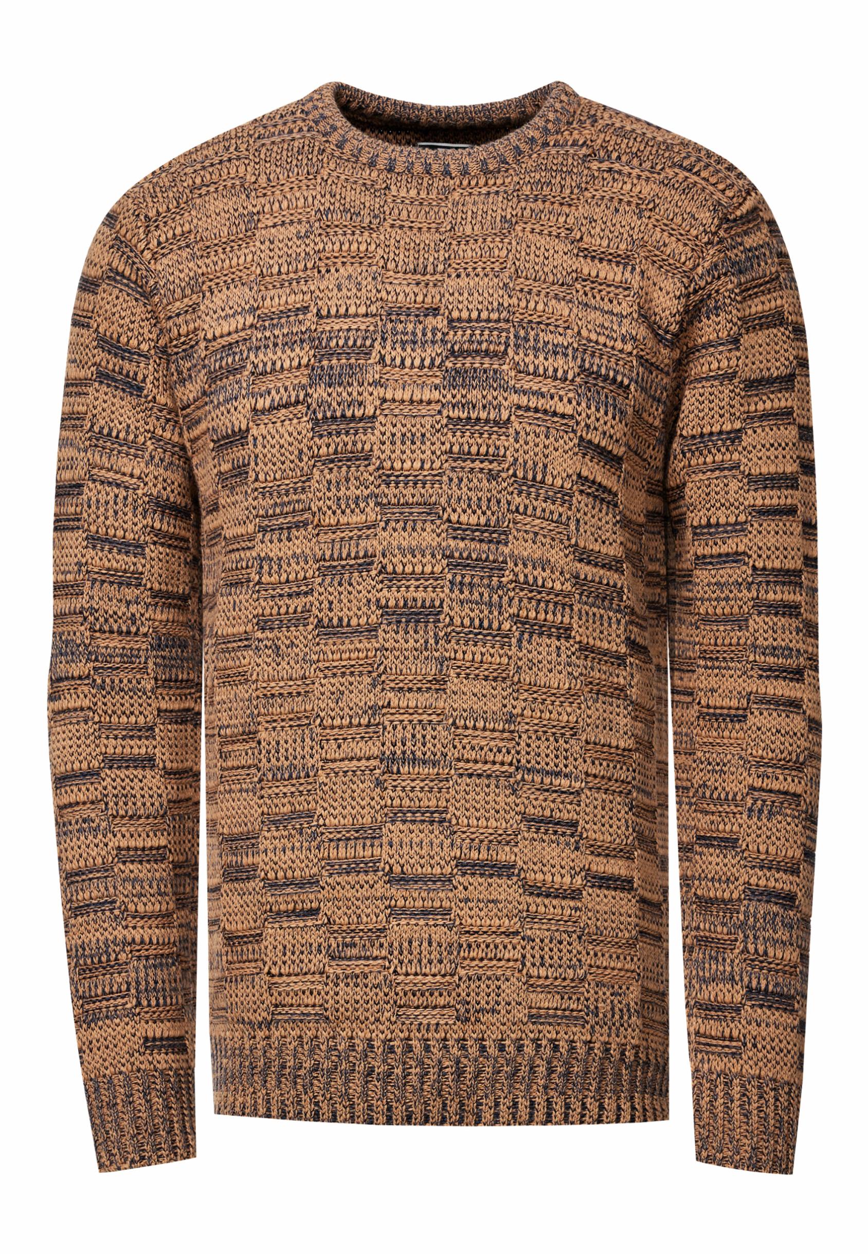 Kontrast Grobstrick Rundhals-Pullover
