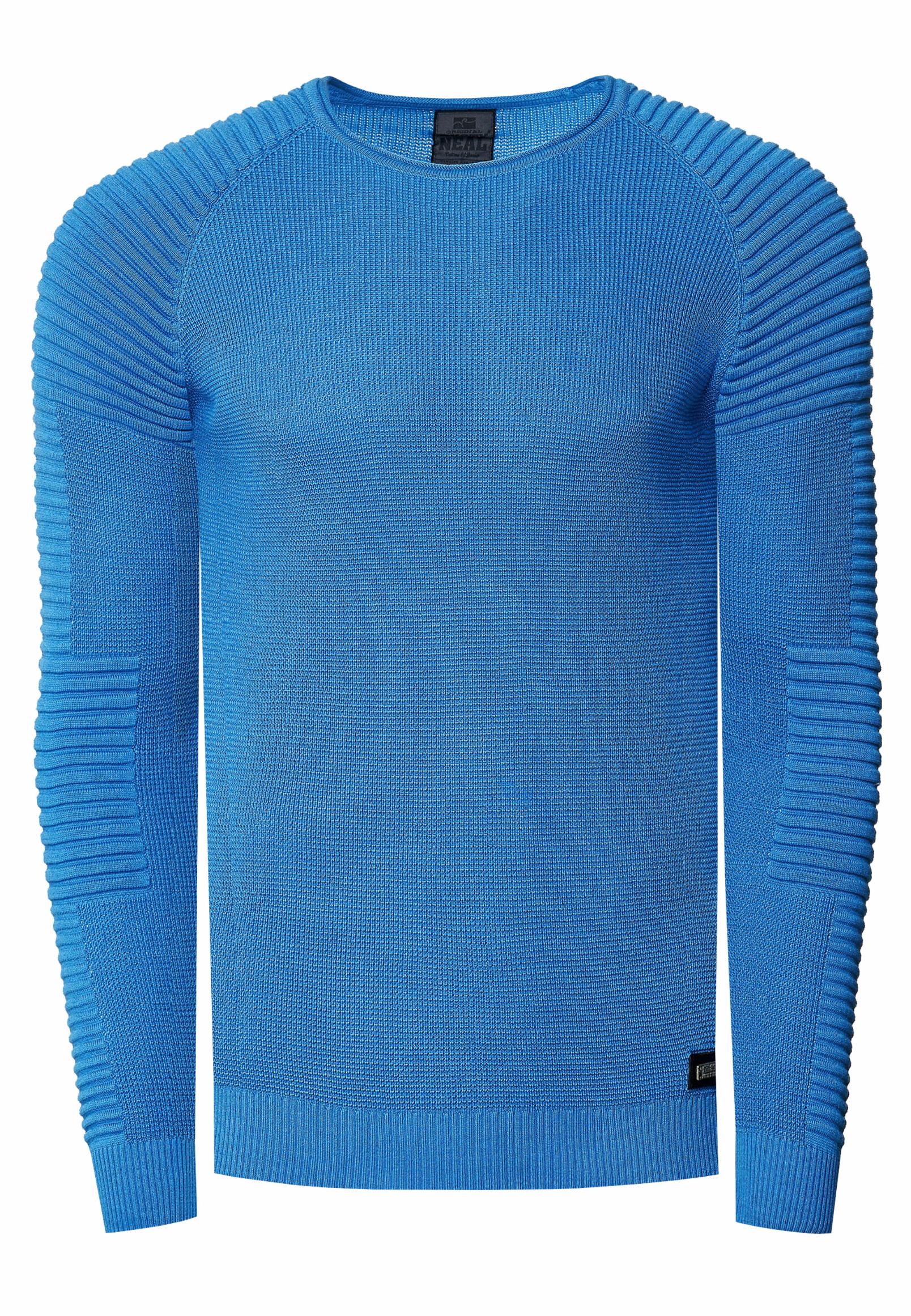 Slim Fit Feinstrick Biker Rundhals-Pullover
