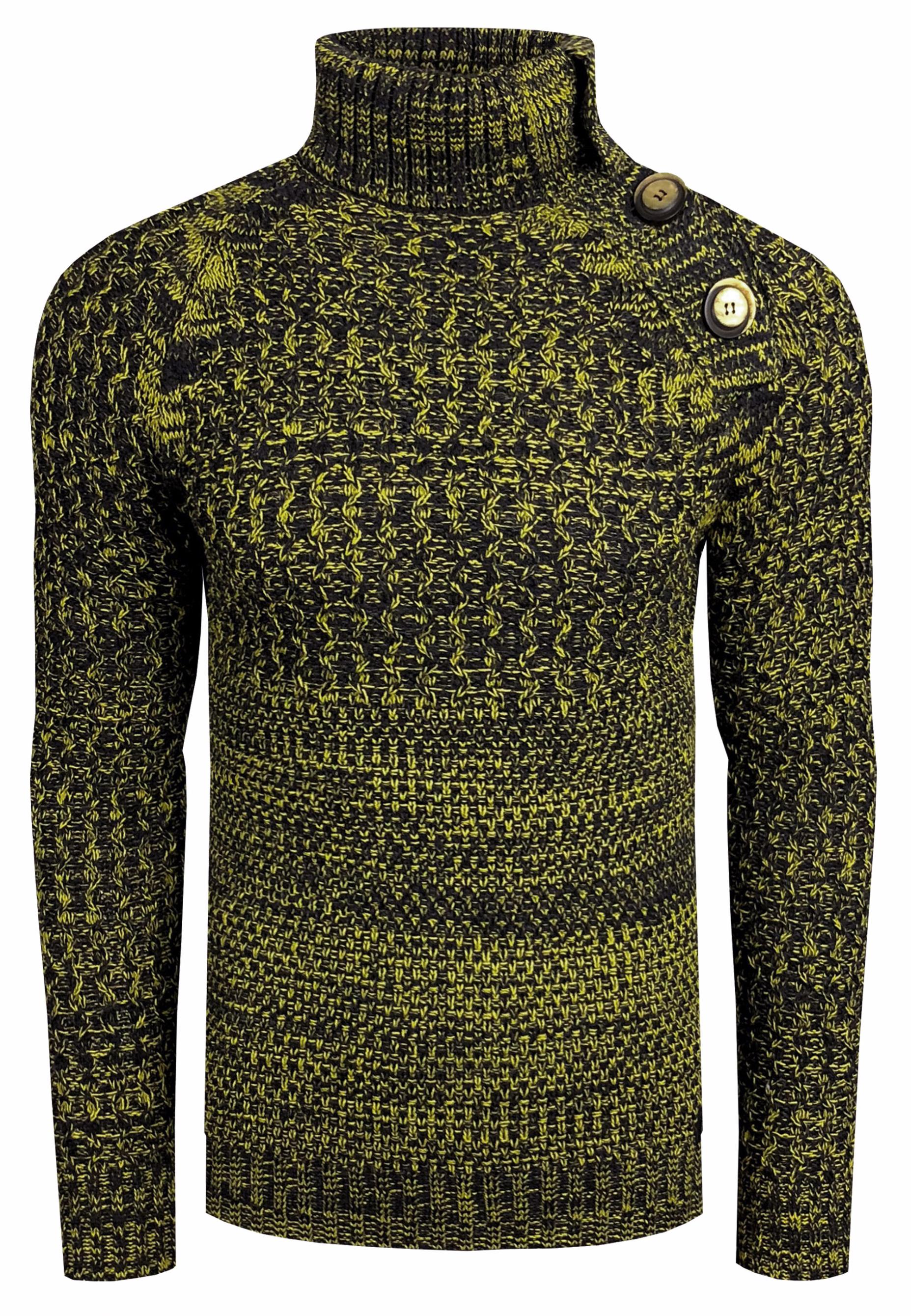 Side Button-Placket Grobstrick Rollkragen-Pullover