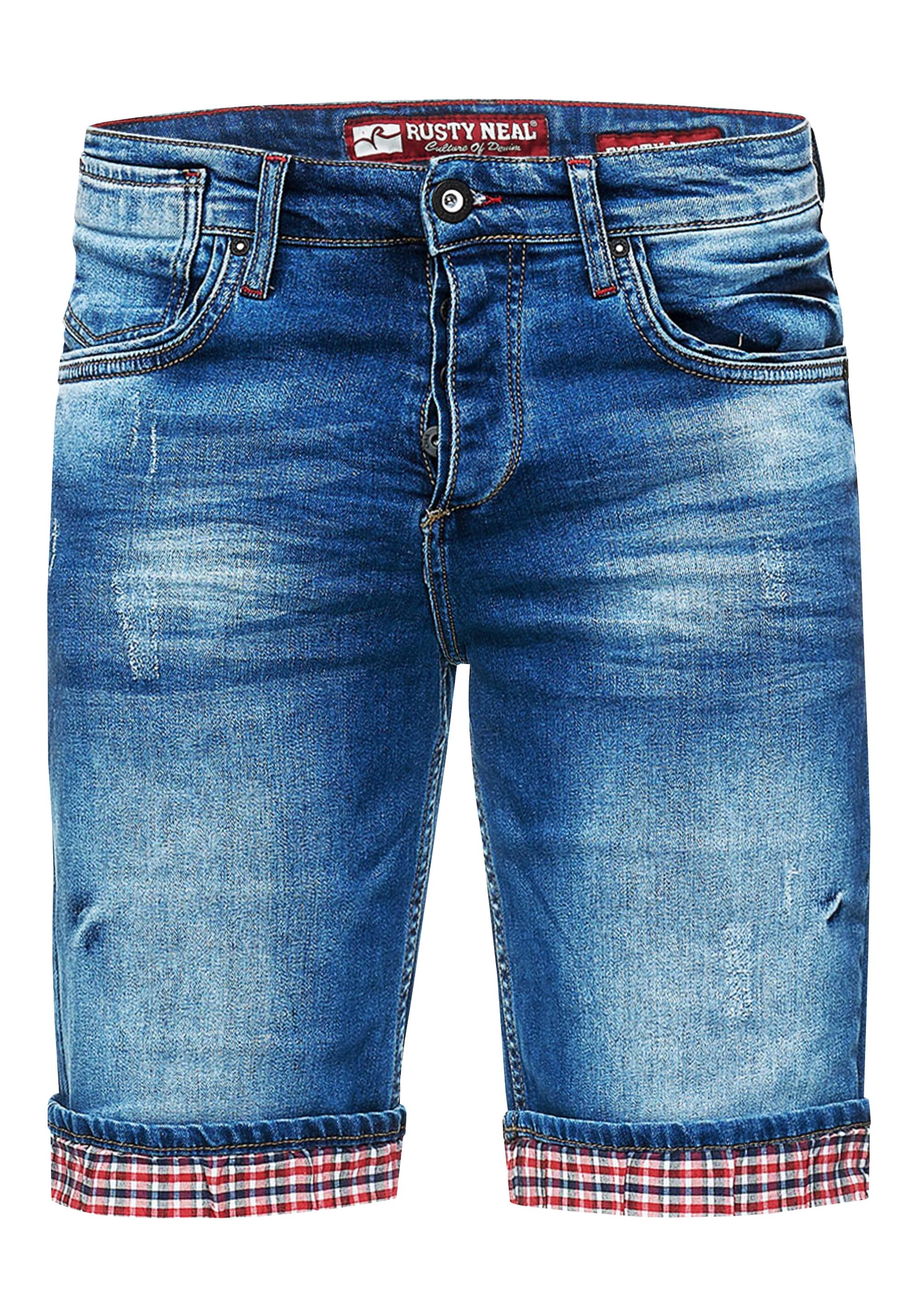 Blue Used Jeans Shorts Mit Karomuster "Satto"