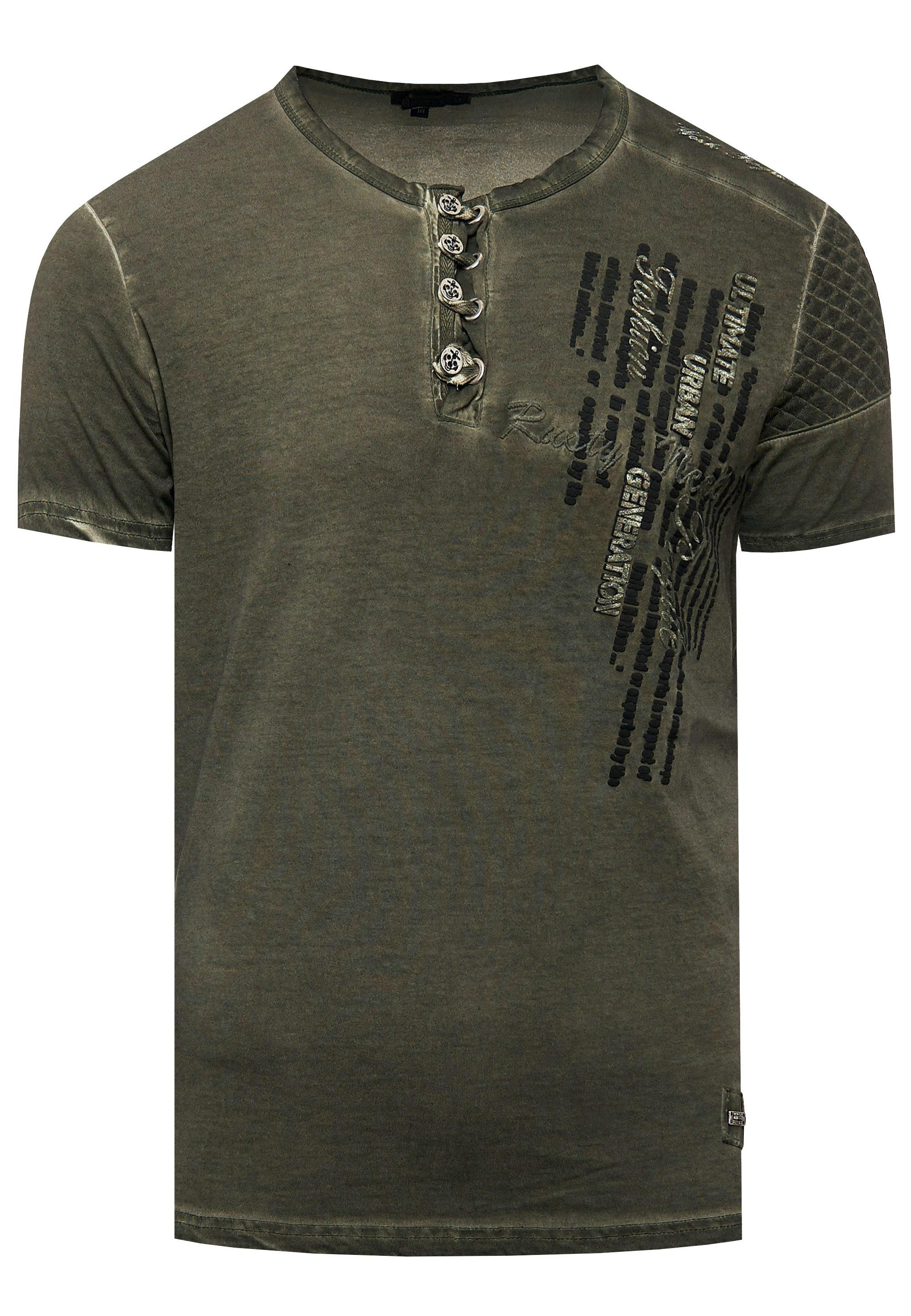Oil-Washed T-Shirt Mit Knopfleiste