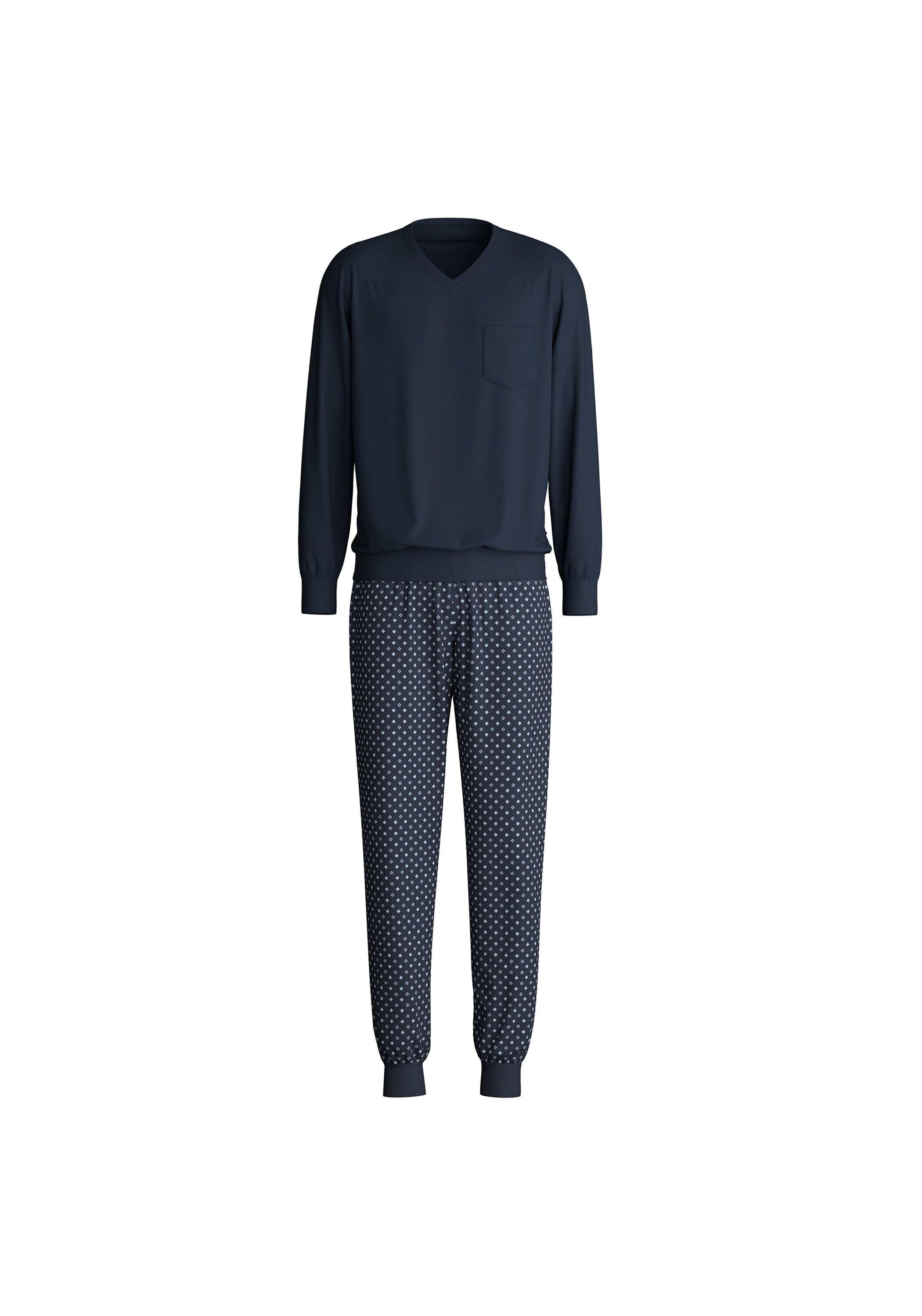 Schlafanzug Calida "Pyjama Relax Streamline Pyjama", Herren, Gr. L, Bunt (Blau), Obermaterial: 100% Baumwolle Co., Homewear-Sets Schlafanzug