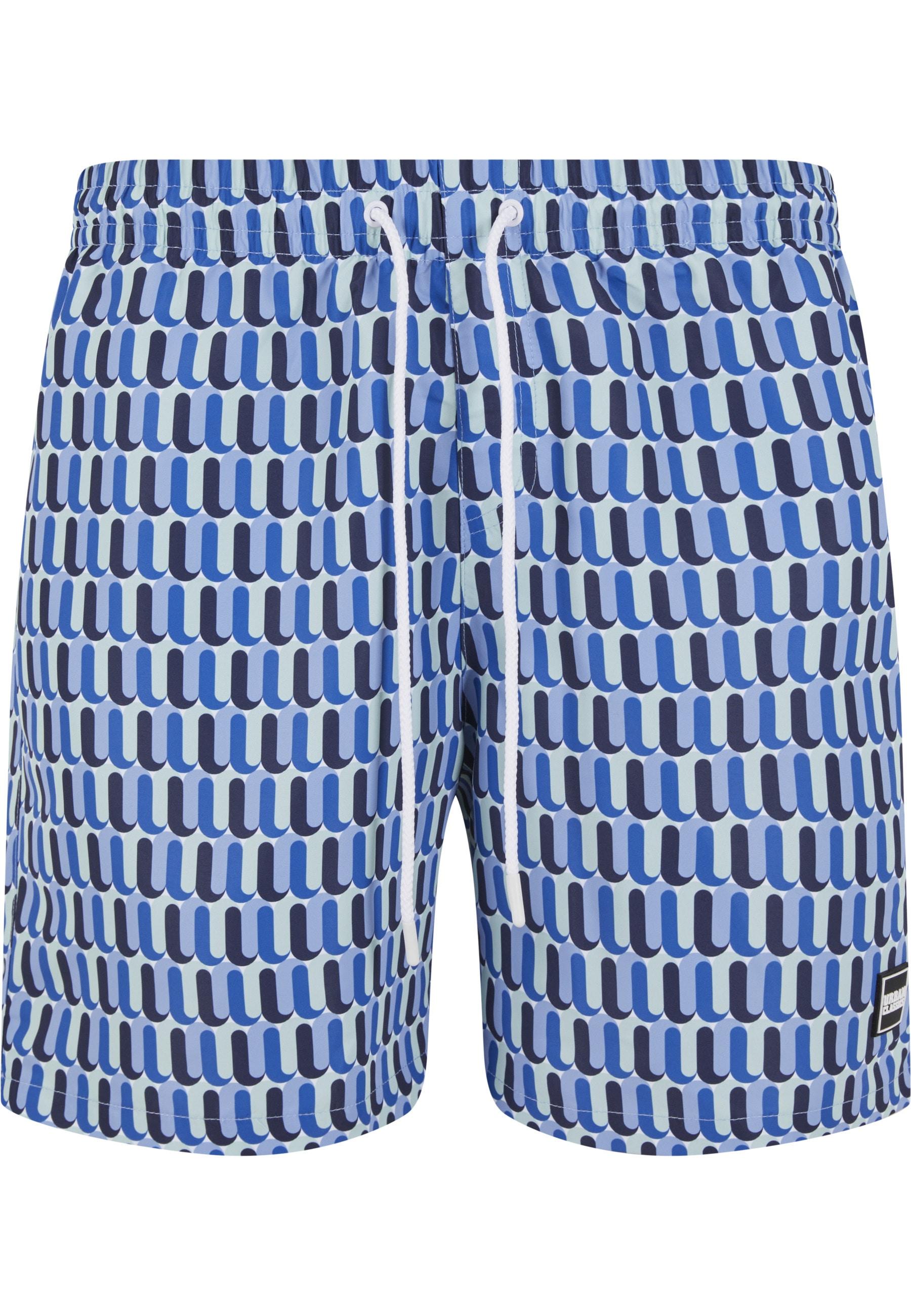 Badeshorts Urban Classics "Urban Classics Herren Pattern Swim Shorts", Herren, Gr. 3XL, Us-GrößEn, Blau (Blau Retro Pattern), 100% Polyester, Badehosen Badeshorts