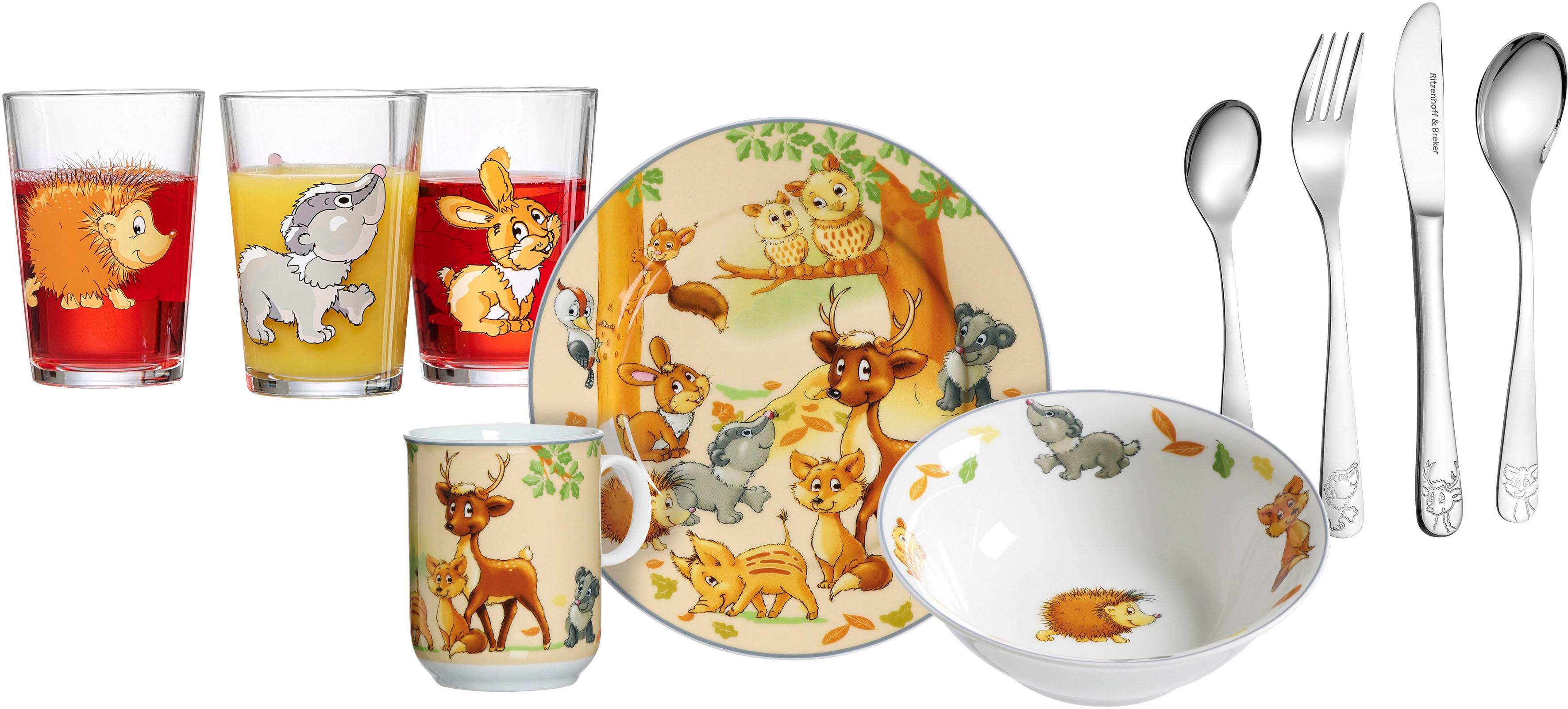 Kindergeschirr-Set Ritzenhoff & Breker "Waldtiere", Bunt, 10 Stk., Edelstahl, Glas, Porzellan, Geschirr-Sets, Mit Besteck Und TrinkgläSern