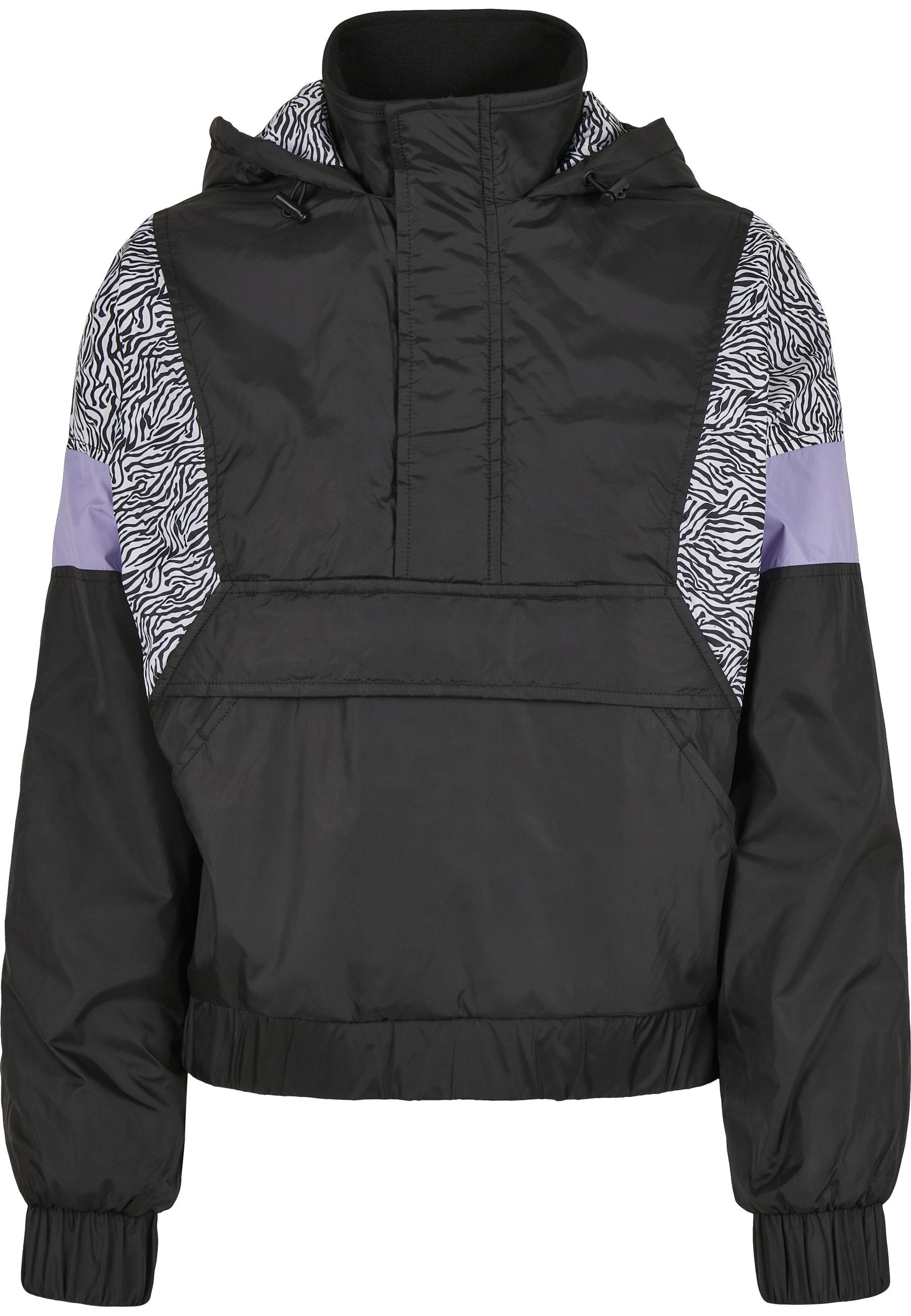Allwetterjacke Urban Classics "Urban Classics Damen Ladies AOP Mixed Pull Over Jacket", Damen, Gr. S, Schwarz, Zebra, 100% Polyamid, Normal, Ohne Ausschnitt, Jacken