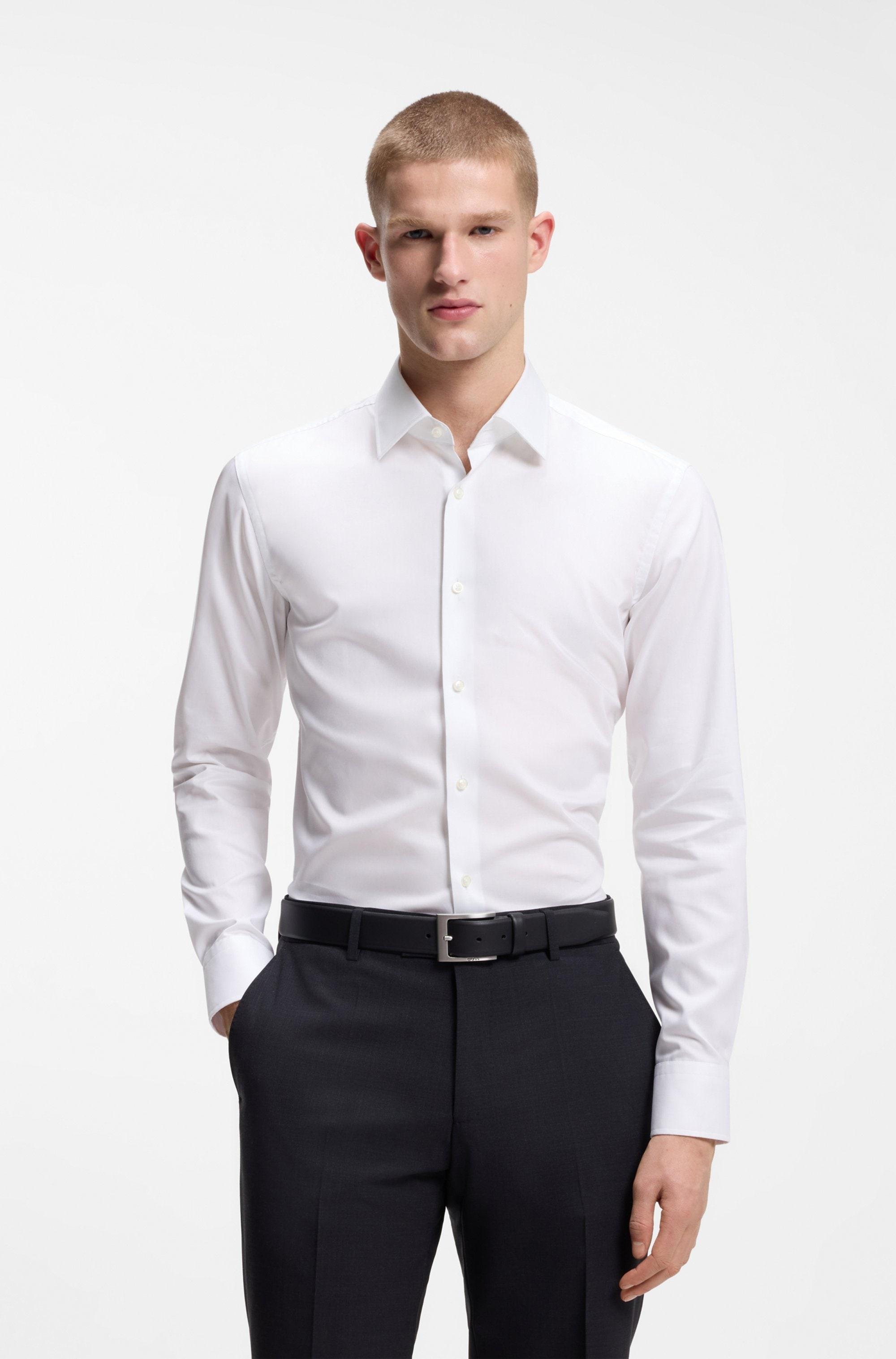 Businesshemd Boss, Herren, Gr. 41, N-Gr, Weiß (Weiß100), Web, Obermaterial: 100% Baumwolle, Unifarben, Slim Fit Normal, 2-Knopf-Manschette Mit KnöPfen,Mit Schlitz, Hemden, Kentkragen, Slim Fit, BüGelleicht