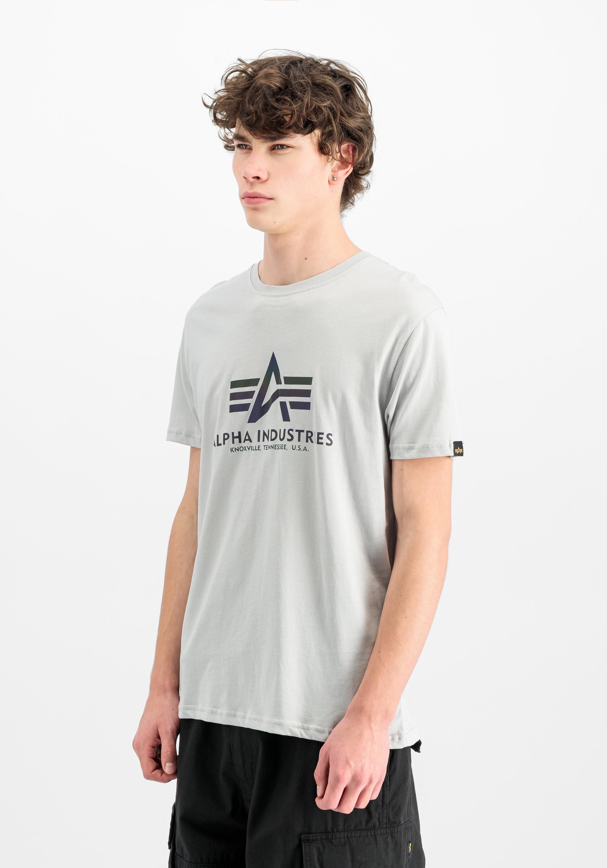 T-Shirt Alpha Industries "Basic T-Shirt BL Rainbow Ref.", Herren, Gr. L, Grau (Pastel Grau), Obermaterial: 100% Baumwolle, Shirts T-Shirt