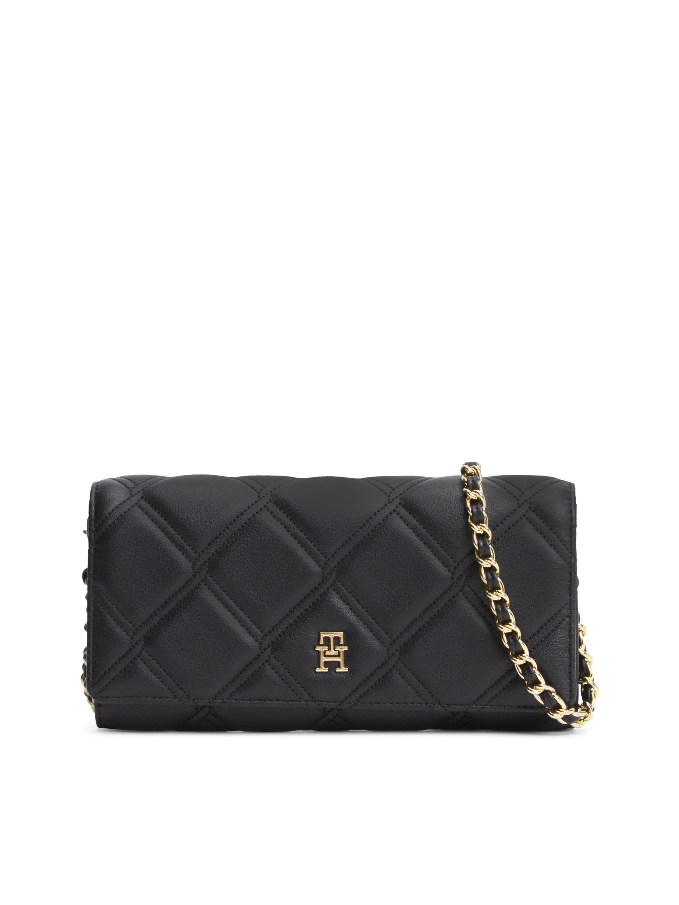 GeldböRse Tommy Hilfiger "Th Feminine Wallet On Chain", Damen, Schwarz, Lederimitat, Kleinlederwaren, Damen Geldbeutel, Minibag Mit Zierkette Als UmhäNgeriemen