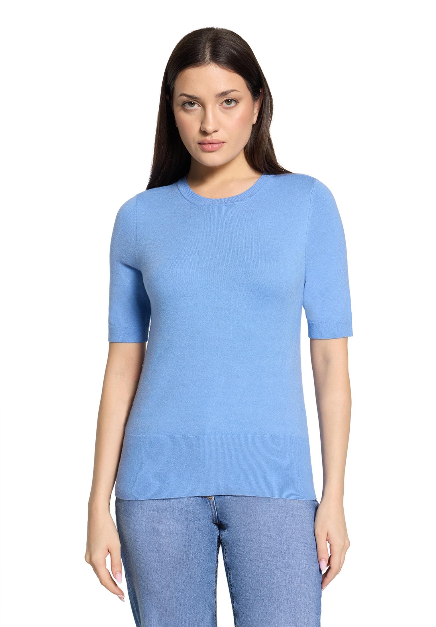 Kurzarmshirt Betty Barclay "Damen Kurzarm", Damen, Gr. 46, Blau (Azurine), Strick, Obermaterial: 55% Viskose, 30% Polyester, 15% Polyamid, Basic, Figurumspielend Normal, Rundhals, Shirts