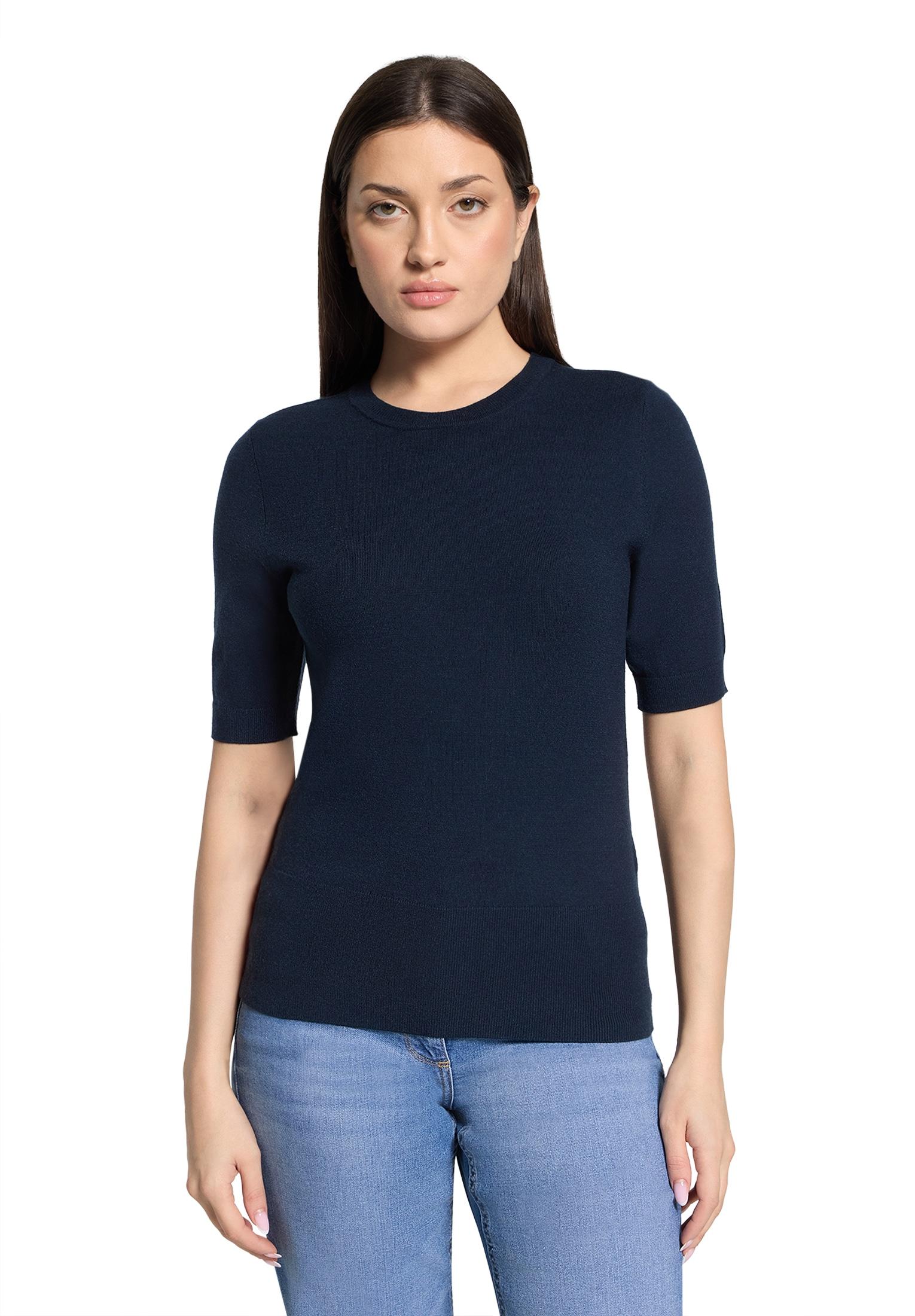 Kurzarmshirt Betty Barclay "Damen Kurzarm", Damen, Gr. 46, Blau (Dunkelblau), Strick, Obermaterial: 55% Viskose, 30% Polyester, 15% Polyamid, Basic, Figurumspielend Normal, Rundhals, Shirts