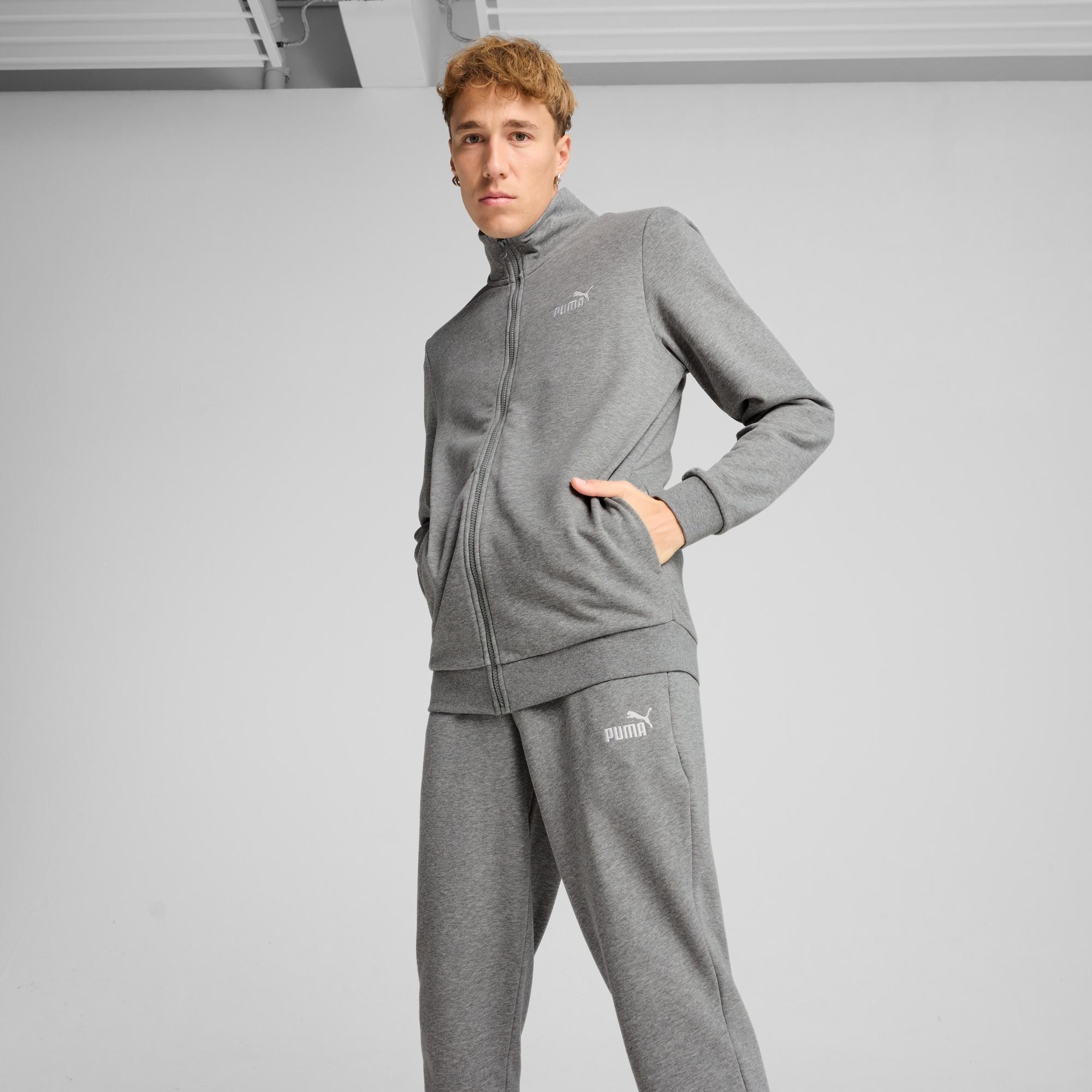 Trainingsanzug Puma "Ess Sweat Suit Tr", Herren, Gr. Xl, Grau (Medium Gray Heather), Sweatware, Obermaterial: 68% Baumwolle, 32% Polyester, Unifarben, Regular Fit, SportanzüGe Trainingsanzug, Zweiteiliges Set, Mit Hohem Kragen, Mit Gerippten BüNdchen
