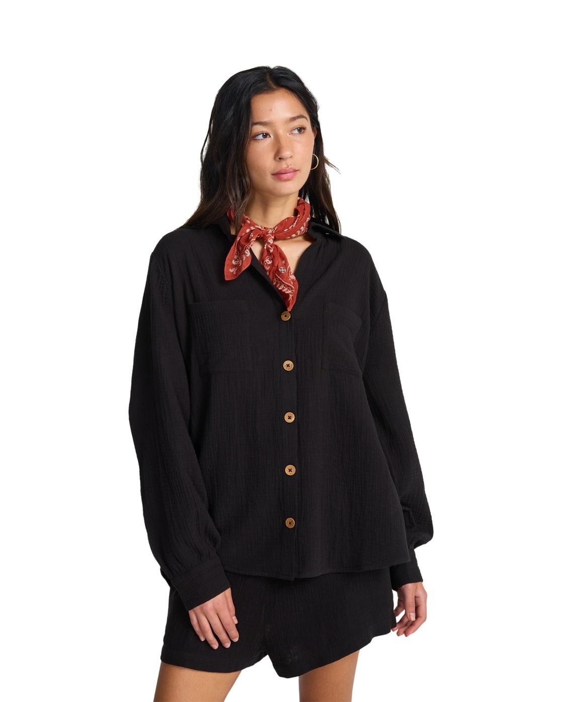 Langarmshirt Billabong "Swell Blouse", Damen, Gr. Xl, Schwarz, Obermaterial: 100% Walkfrottier;, Shirts Langarmshirt