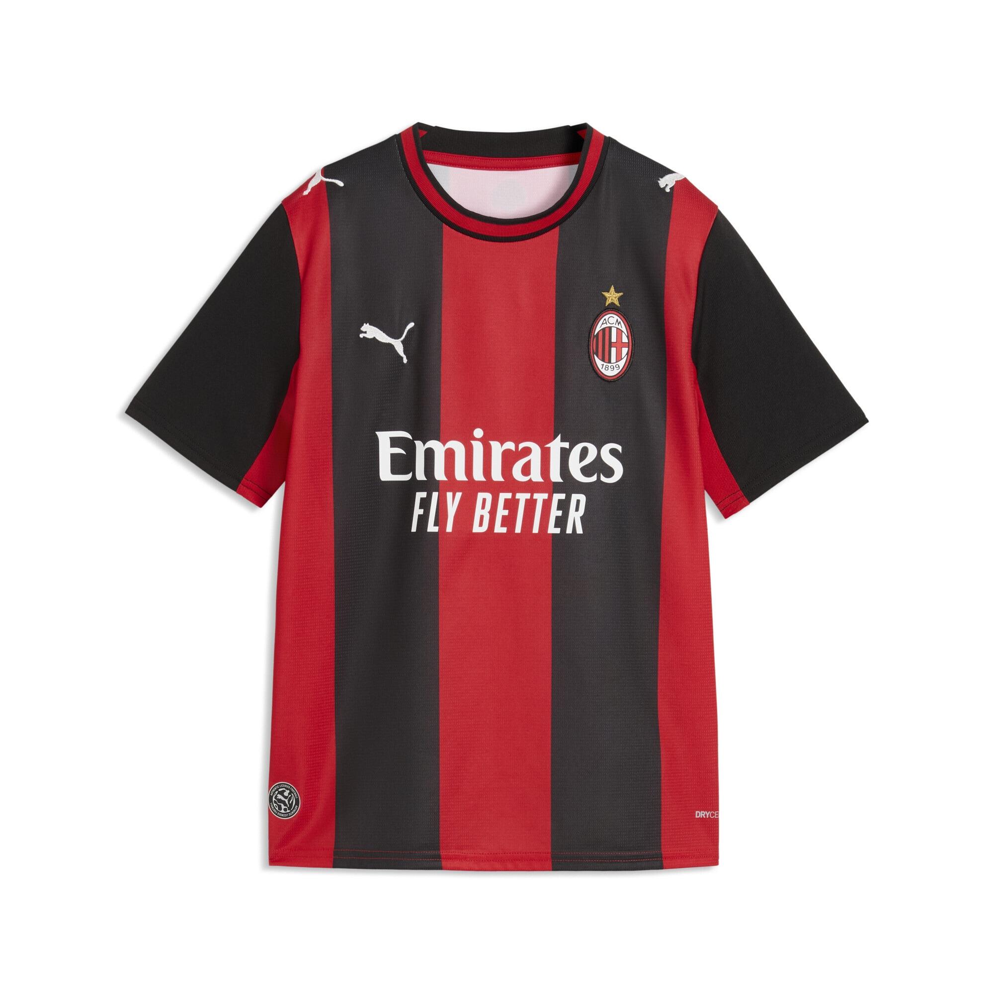 Trainingsshirt Puma "Ac Milan 26/27 Heimtrikot Jugendliche", Kinder, Gr. 128, Schwarz For All Time Rot, Obermaterial: 100% Polyester. Rippe: 3% Elasthan, 97% Polyester. Einsatz: 100% Polyester, Gestreift, Regular Fit, Rundhals, Shirts