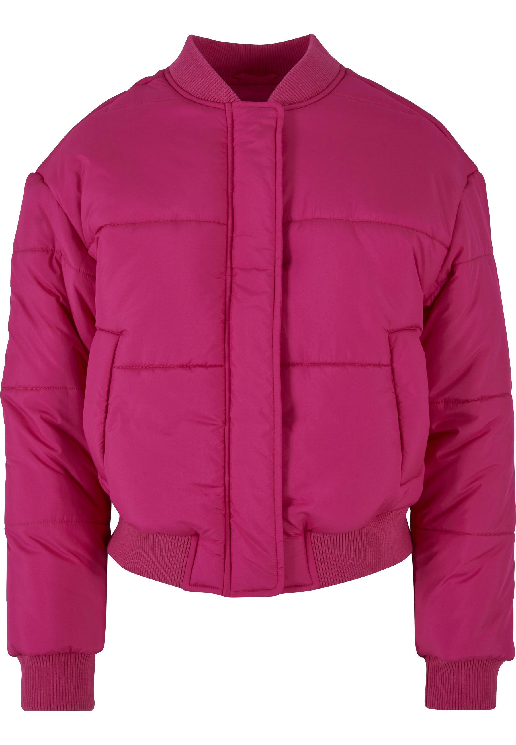 Winterjacke Urban Classics "Urban Classics Damen Ladies Puffer Blouson", Damen, Gr. 3XL, Pink (Hibiskuspink), 100% Polyester, Unifarben, Normal, V-Ausschnitt, Jacken Winterjacke