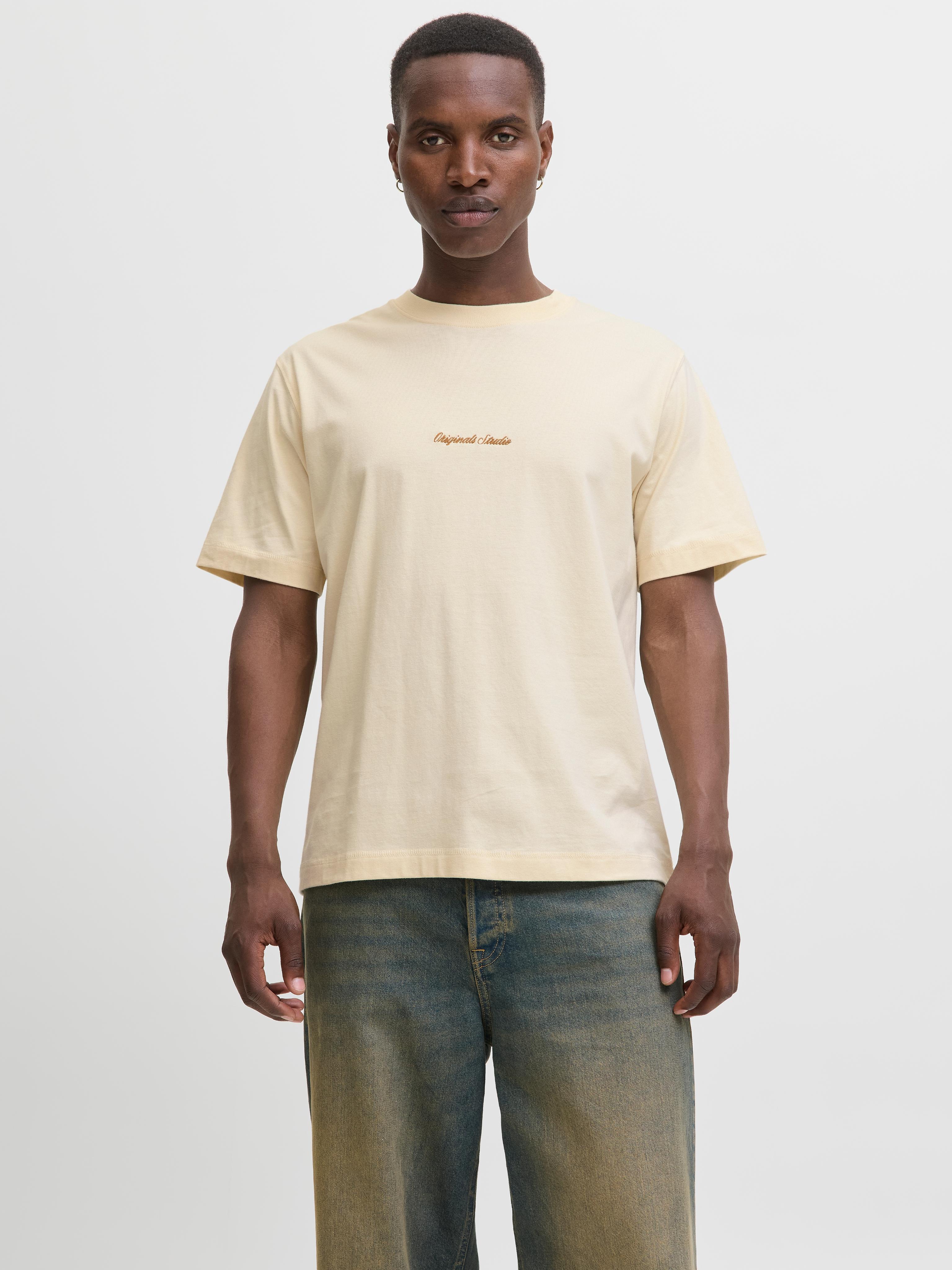 Rundhalsshirt Jack & Jones "Jornorrebro Emb Tee Ss Crew Neck Noos", Jungen, Gr. S, Weiß (Antique Weiß), Jersey, Obermaterial: 100% Baumwolle, Bedruckt, Relaxed Fit Normal, Rundhals, Gerader Abschluss, Shirts Rundhalsshirt, Baumwolle, Locker Geschnitten