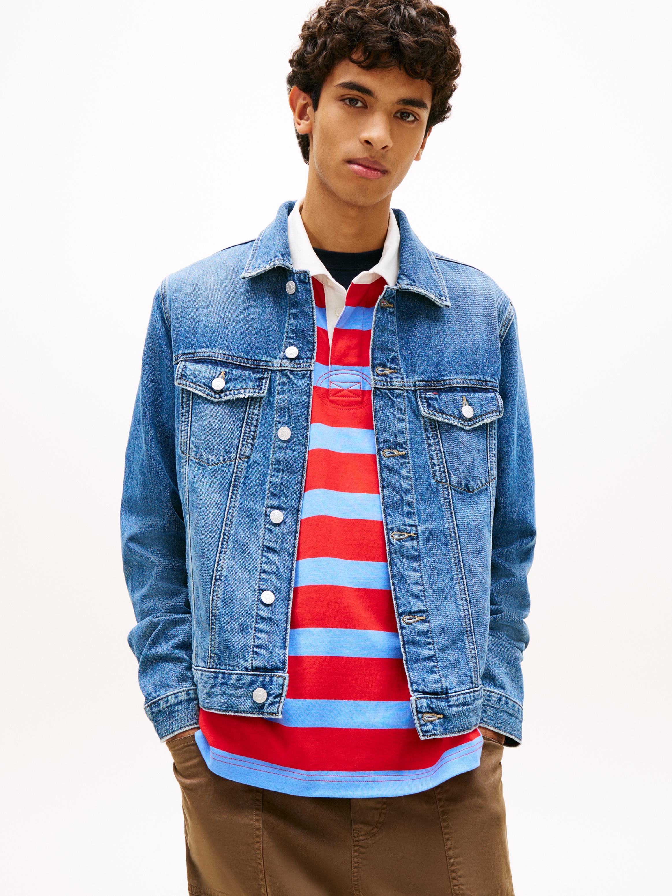 Jeansjacke Tommy Jeans "Ryan Regular Jacket", Herren, Gr. Xl, Denim Medium, Denim/Jeans, Obermaterial: 100% Baumwolle, Unifarben, Regular Fit Normal, Rundhals, Eingesetzt Angesetztes BüNdchen, Jacken Jeansjacke, Regular Fit Mit Taschen