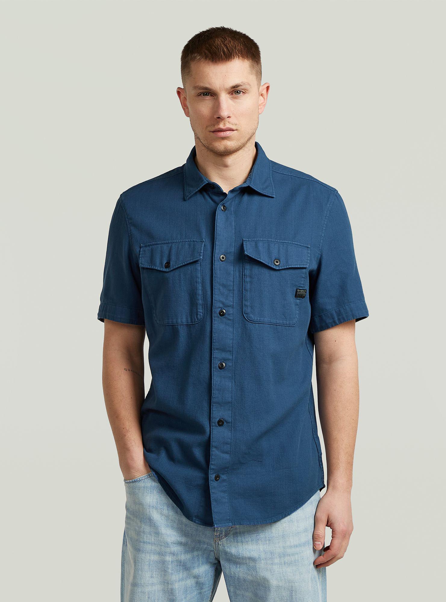 Langarmshirt G-Star "Marine Slim Hemd", Herren, Gr. L, Blau (Rank Blau Gd), Obermaterial: 50% Baumwolle, 50% Baumwolle, Shirts Langarmshirt