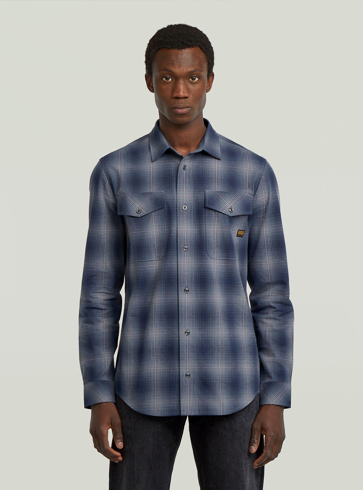 Langarmshirt G-STAR "Marine Slim Hemd", Herren, Gr. L, Rank Blau Vanderbilt Check, Obermaterial: 100% Baumwolle, Shirts Langarmshirt