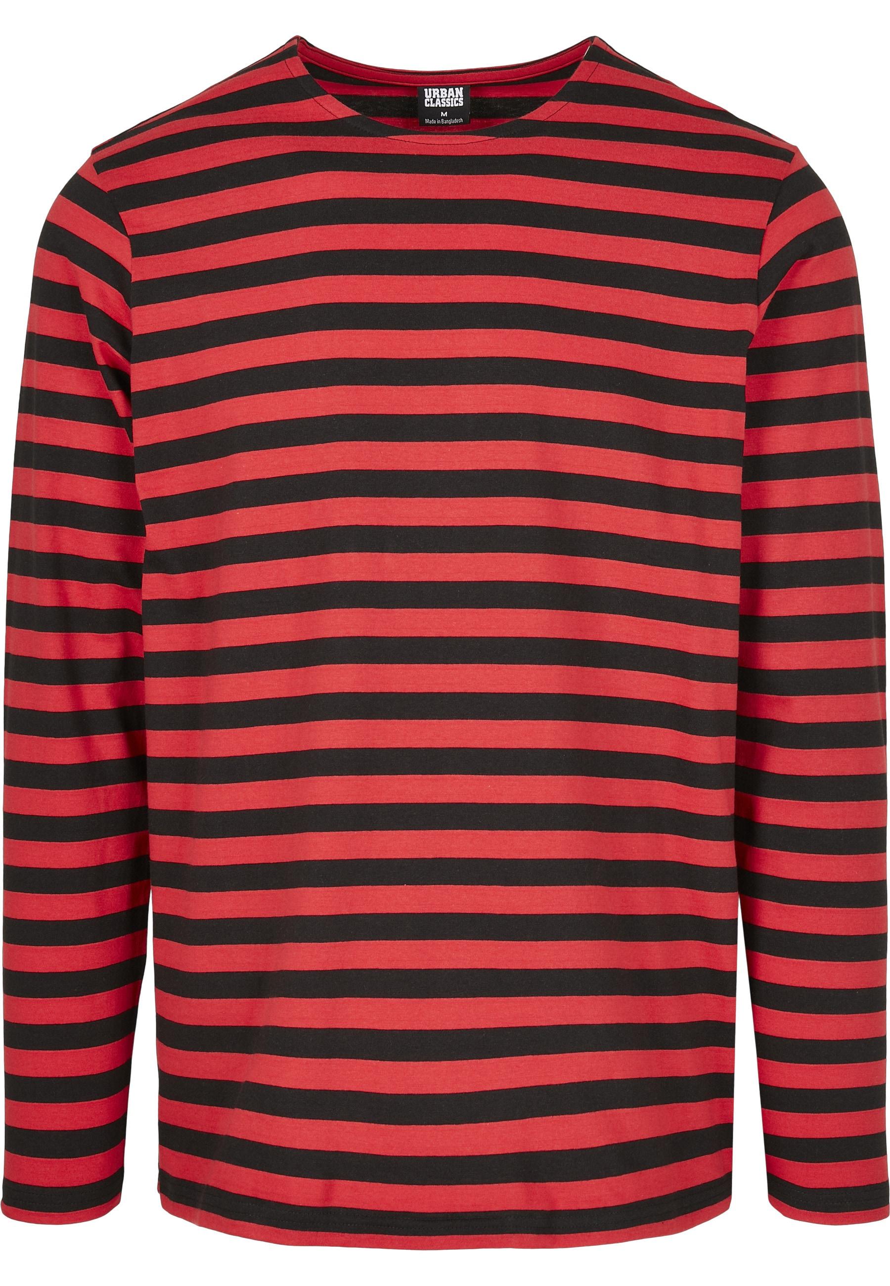 Langarmshirt Urban Classics "Urban Classics Herren Regular Stripe Ls", Herren, Gr. M, Rot (Firerot, Schwarz), 100% Baumwolle, Gestreift, Normal, Rundhals, Shirts Langarmshirt