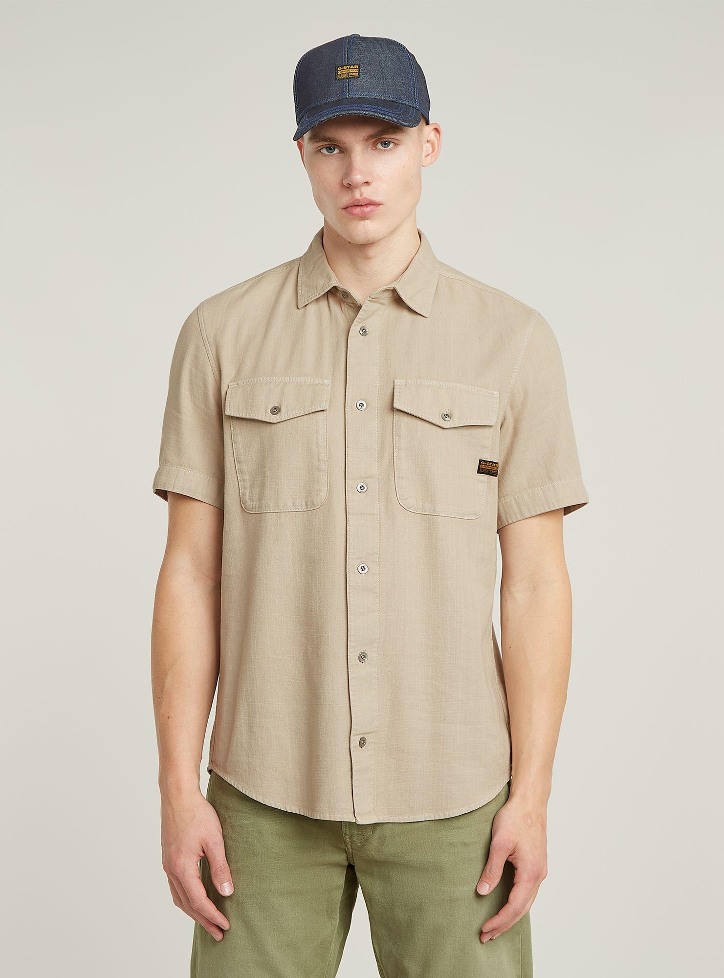 Langarmshirt G-Star "Marine Slim Hemd", Herren, Gr. S, Beige (Dk Brick Gd), Obermaterial: 50% Baumwolle, 50% Baumwolle, Shirts Langarmshirt