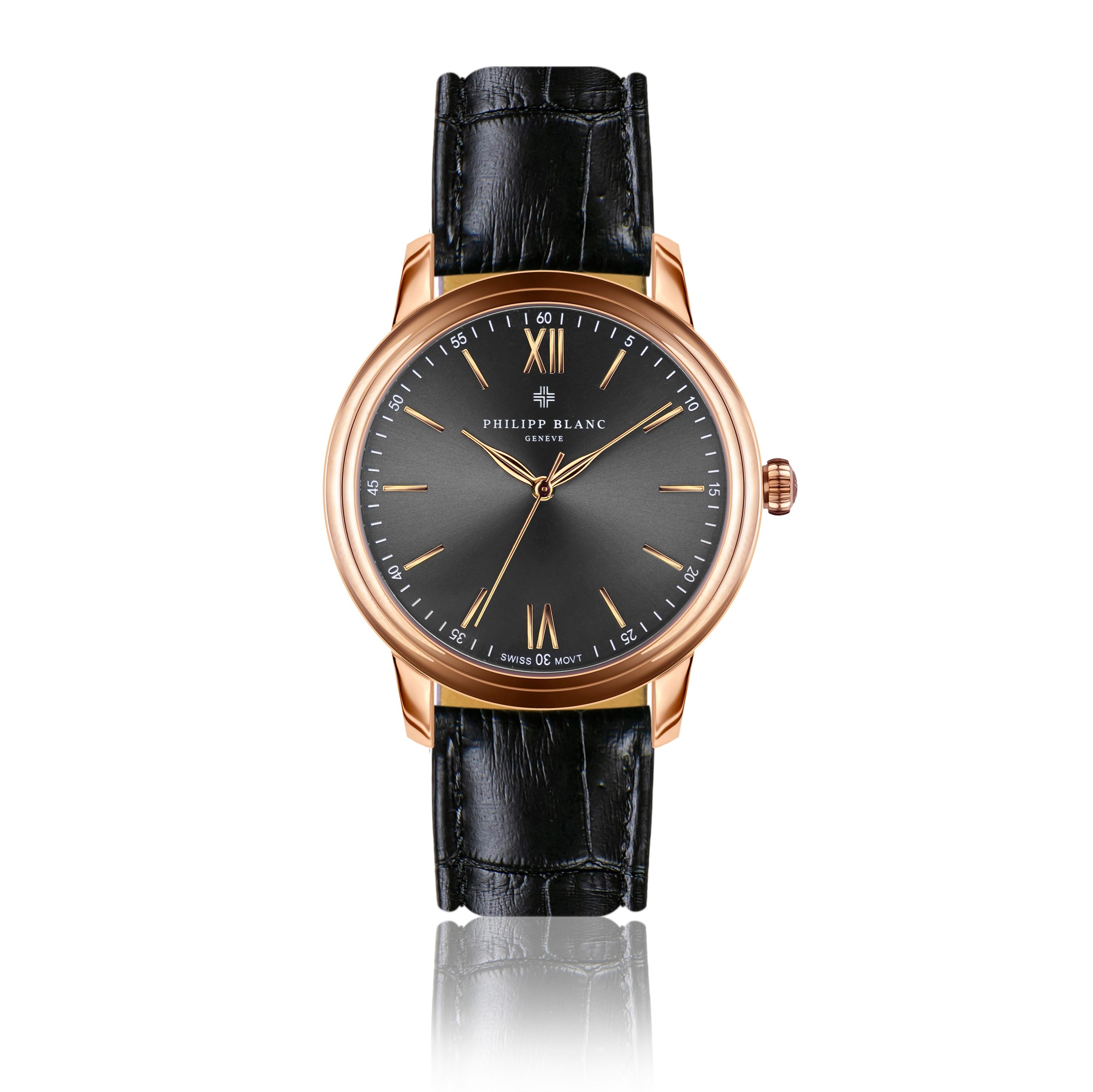 Quarzuhr Philipp Blanc "PA9-S070R", Schwarz Croco, Armbanduhren, Herren, Quarzuhr