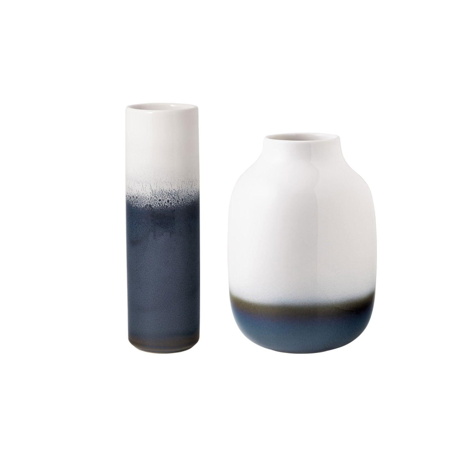 Dekovase "Vasen Lave Home 22 Cm + 25 Cm 2Er Set Weiß-Blau", Bunt (Weiß, Blau), B:2Cm H:2Cm T:2Cm, Like. By Villeroy & Boch, Vasen