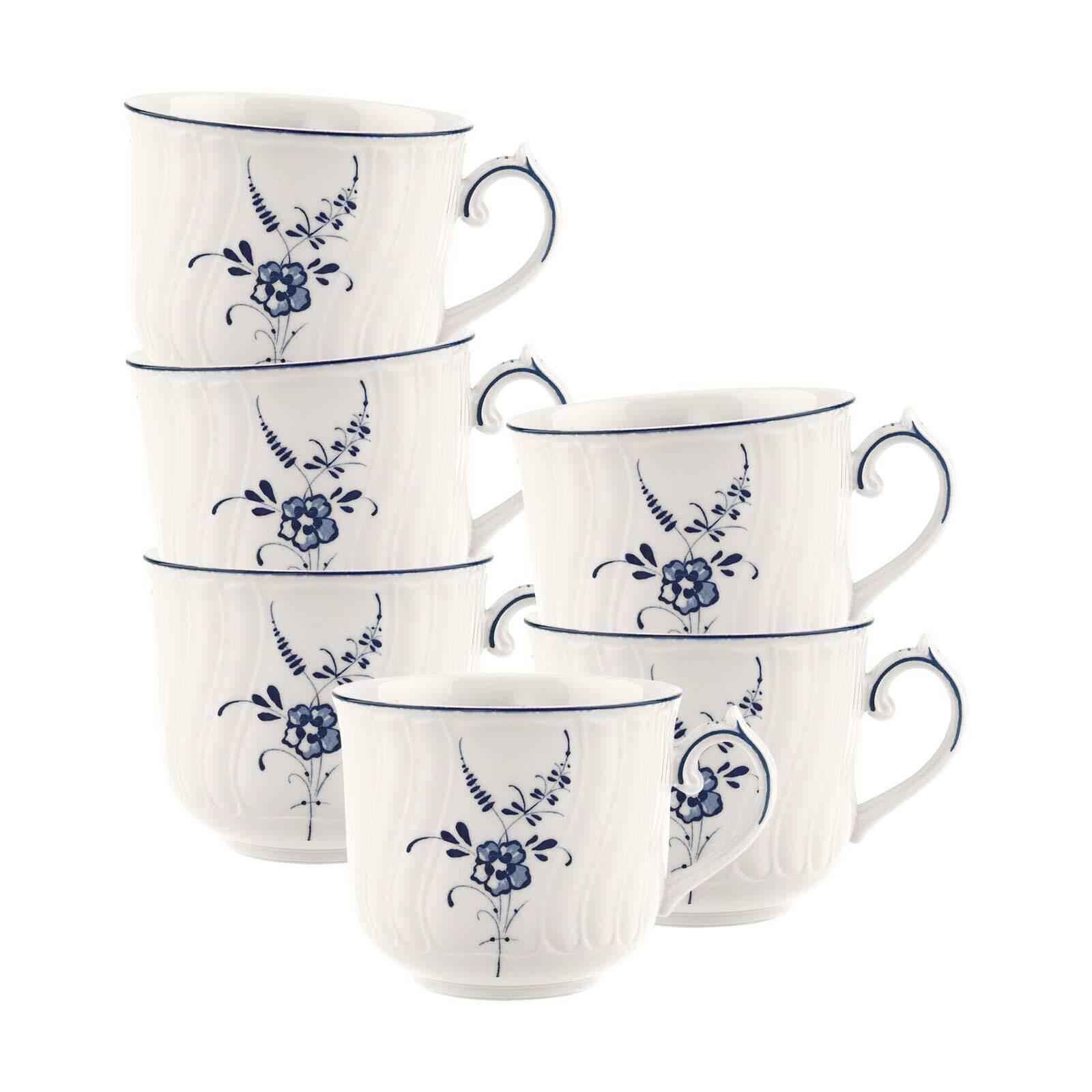 Tasse Villeroy & Boch "Cappuccinotassen Vieux Luxembourg 240 Ml 6Er Set Weiß-Blau", Bunt (Weiß, Blau), B:9,4Cm H:7,7Cm, Porzellan, TrinkgefäßE, Tasse, SpüLmaschinenfest, Mikrowellensicher
