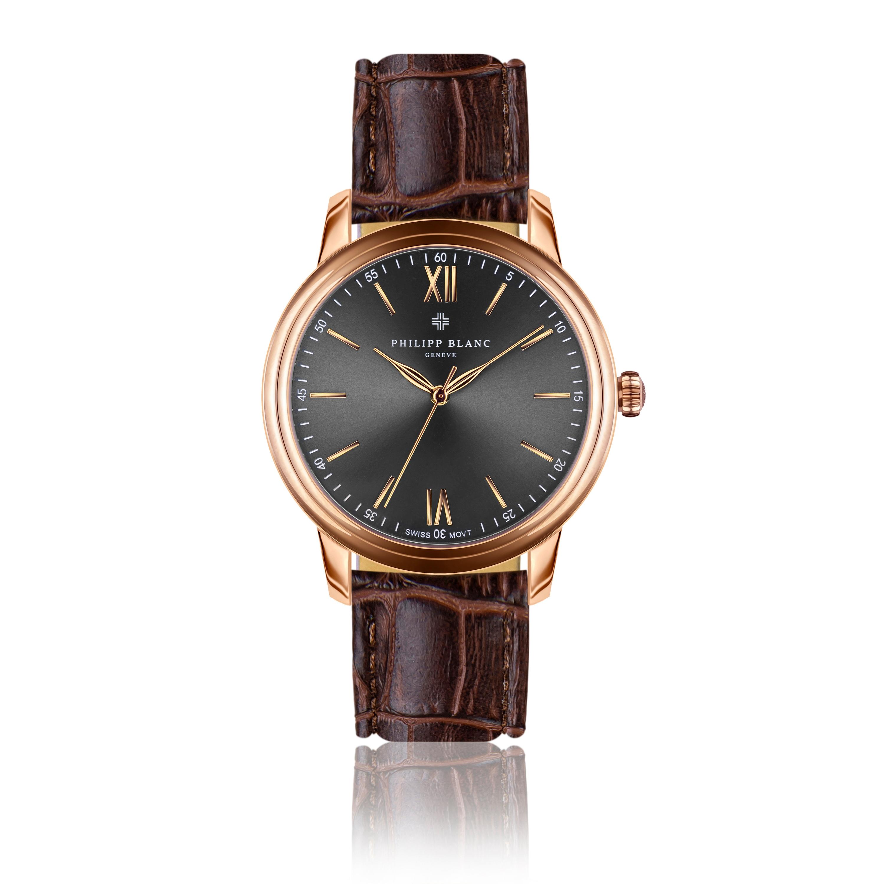 Quarzuhr Philipp Blanc "PA9-S080R", Braun Croco, Armbanduhren, Herren, Quarzuhr