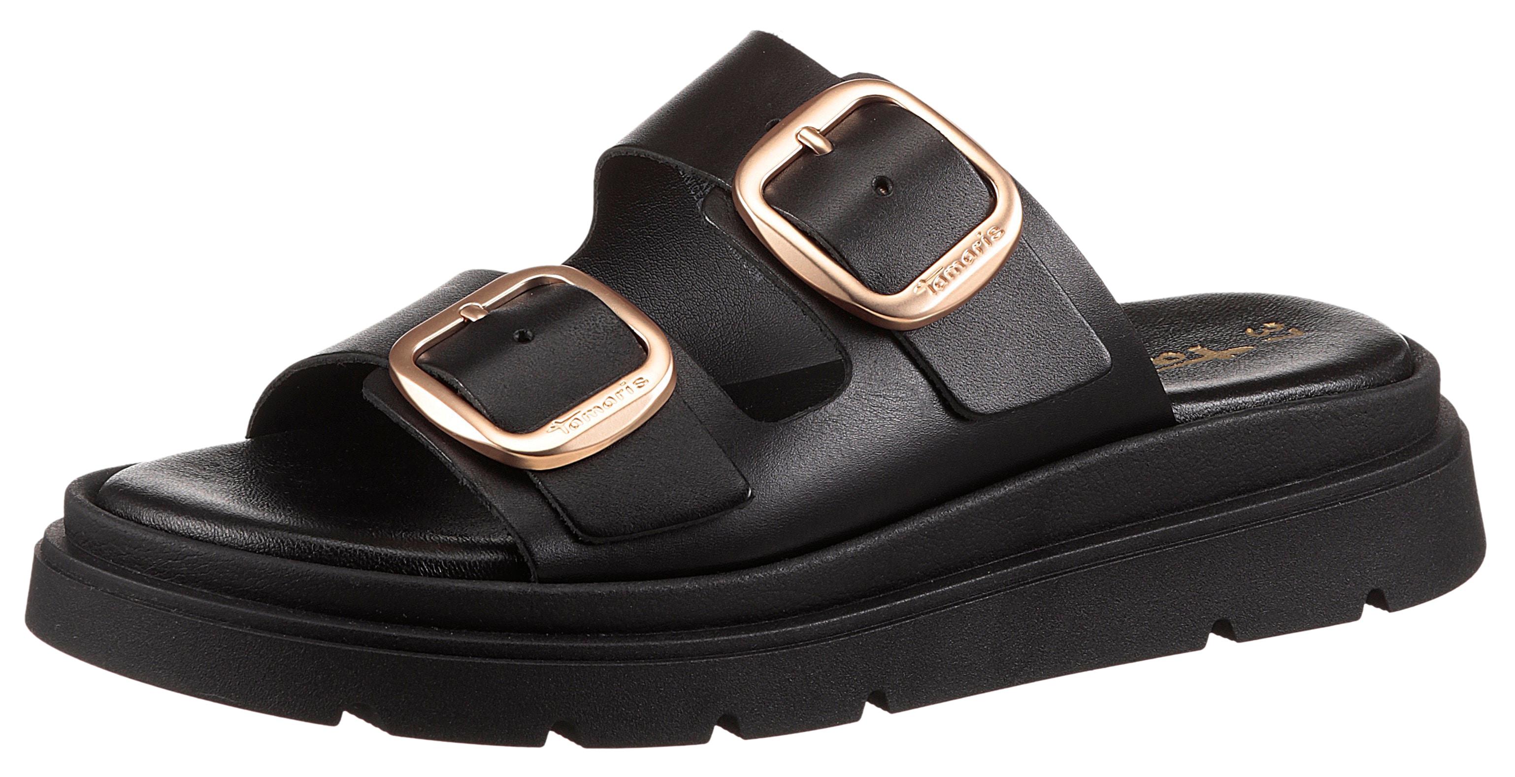 Pantolette Tamaris, Damen, Gr. 39, Schwarz, Leder, Unifarben, Basic, Schuhe Pantolette, Keilabsatz, Plateau, Sommerschuh, Mit Touch It-Ausstattung, Topseller