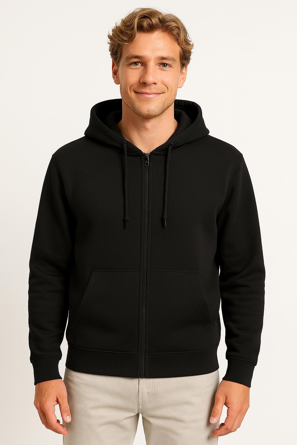 Kapuzensweatshirt Only & Sons "Onschase Reg Zip Hood Otl", Herren, Gr. M, Schwarz, Angeraute Sweatware, Obermaterial: 52% Baumwolle, 48% Polyester, Meliert, Regular Fit, RippbüNdchen, Sweatshirts