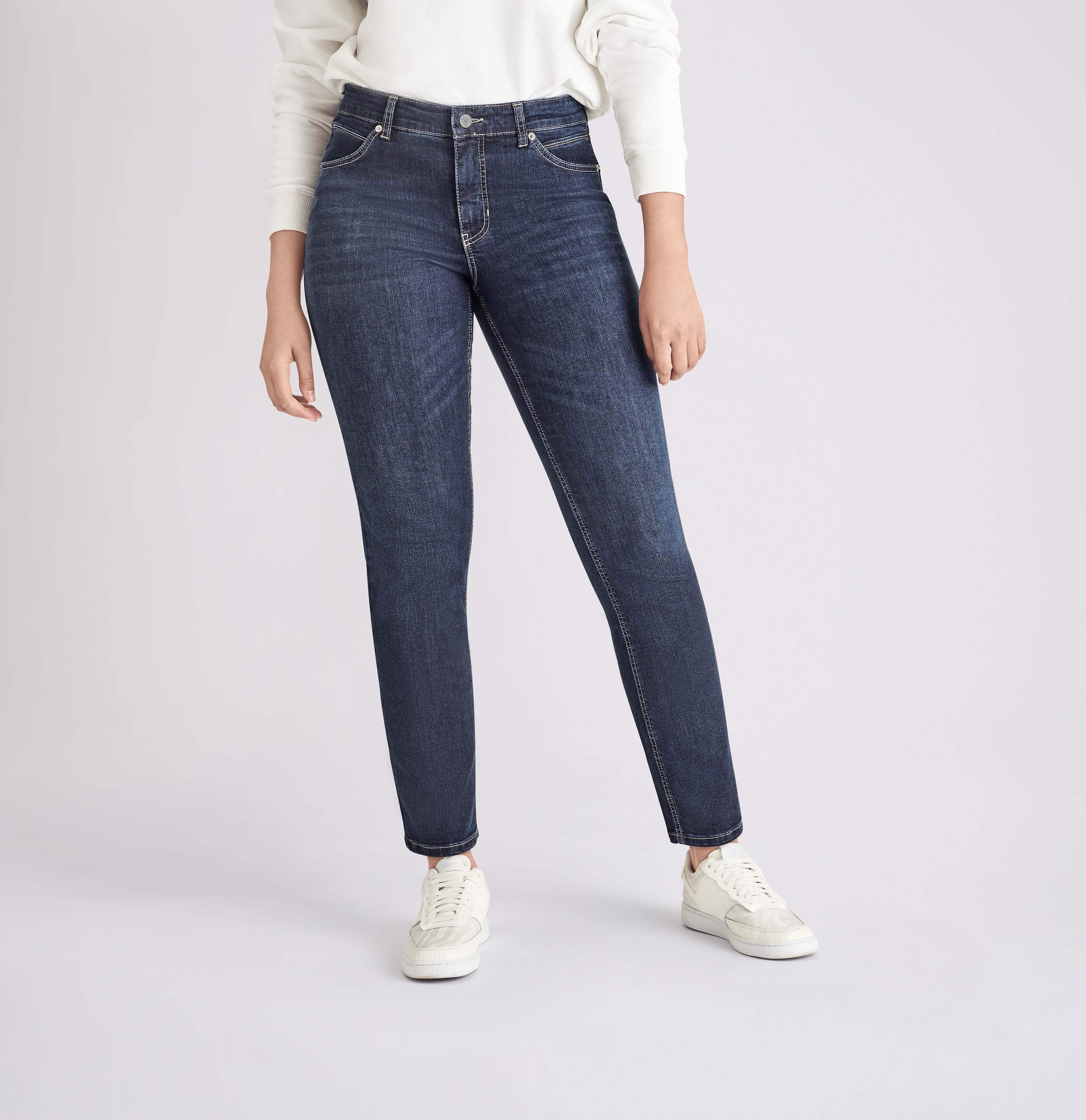 Stretch-Jeans Mac "Melanie", Damen, Gr. 46, LäNge 28, Blau (New Basic Wash), Denim/Jeans, Obermaterial: 98% Baumwolle, 2% Elasthan, Figurbetont Lang, Jeans, Gerade Geschnitten