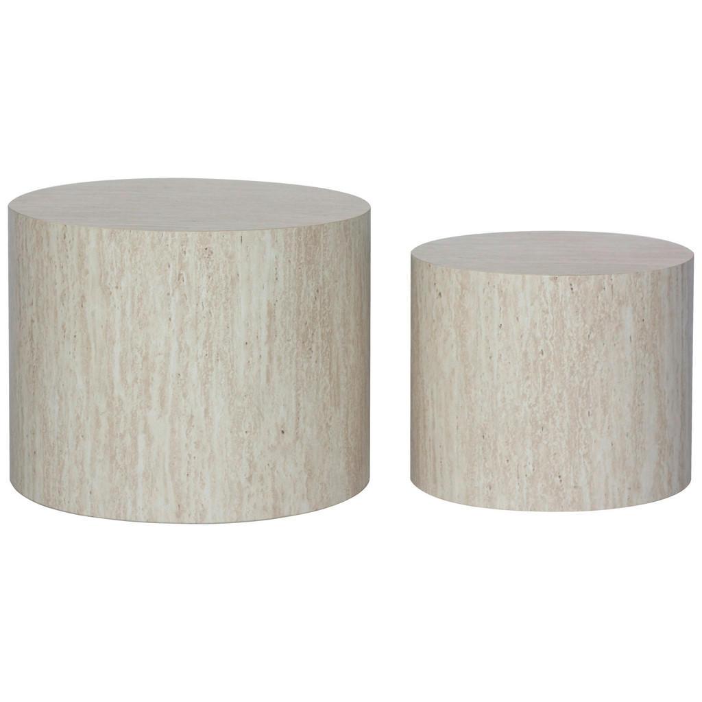Mid.you Beistelltischset , Holzwerkstoff , 2-teilig , Travertinoptik , oval , 48x38x38.5 cm , Wohnzimmer, Wohnzimmertische, Satztische