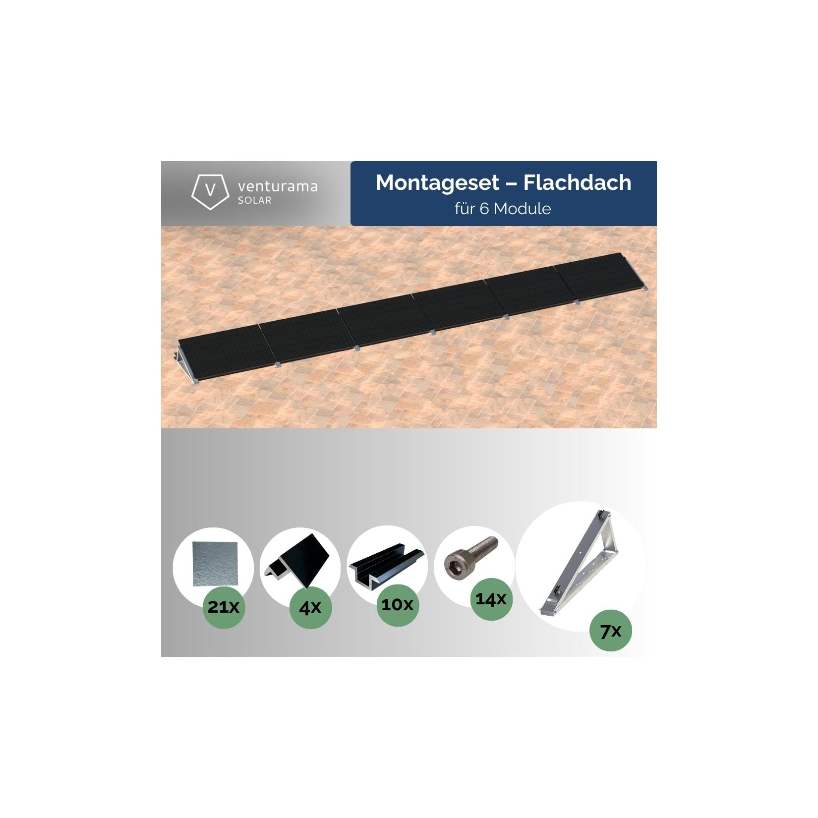 Flachdach-Aufständerung - ""Flat-Flex""-Set - für 6 x PV-Module (nebeneinander)