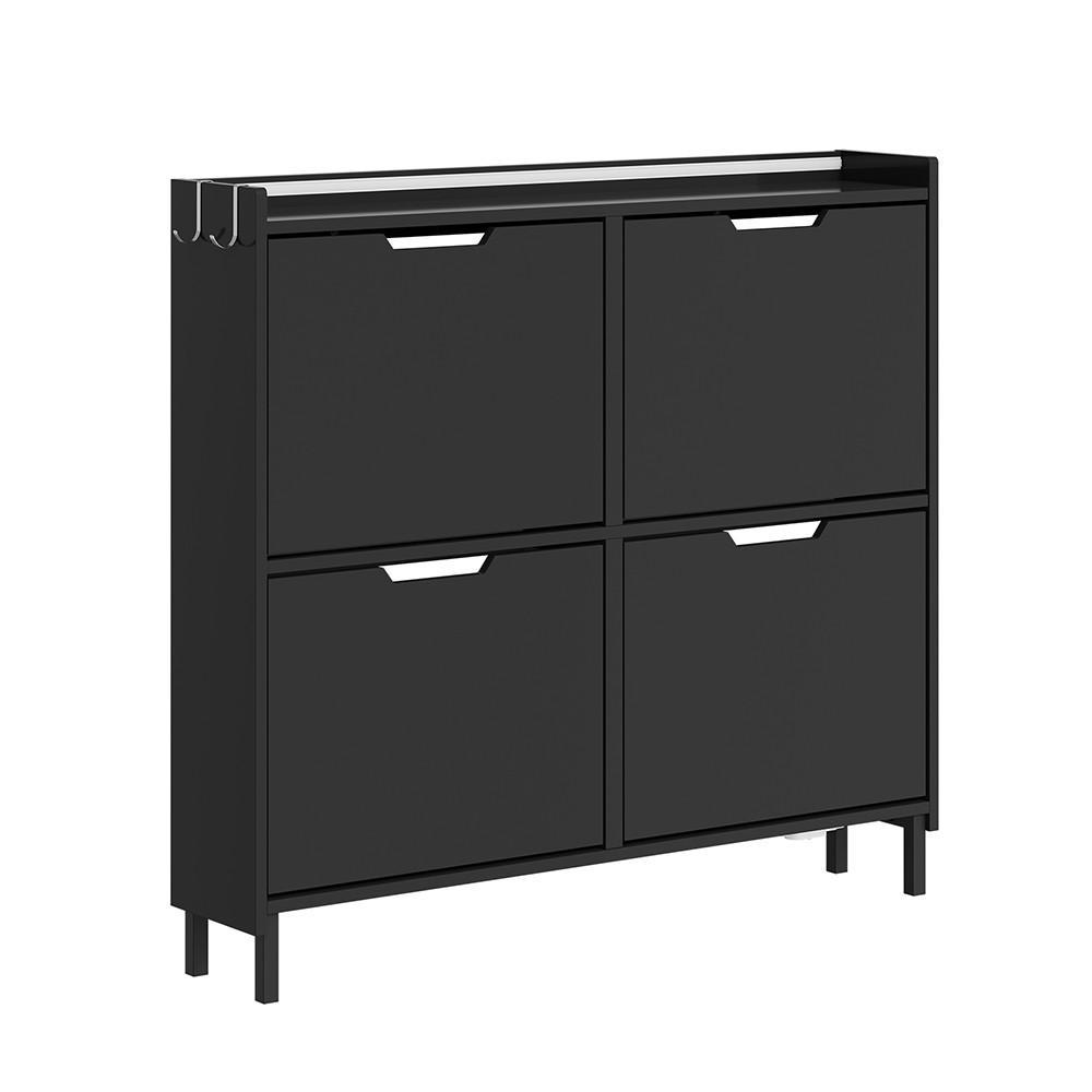 Schuhschrank 4 TüRen Schwarz 100X19X93Cm Modern