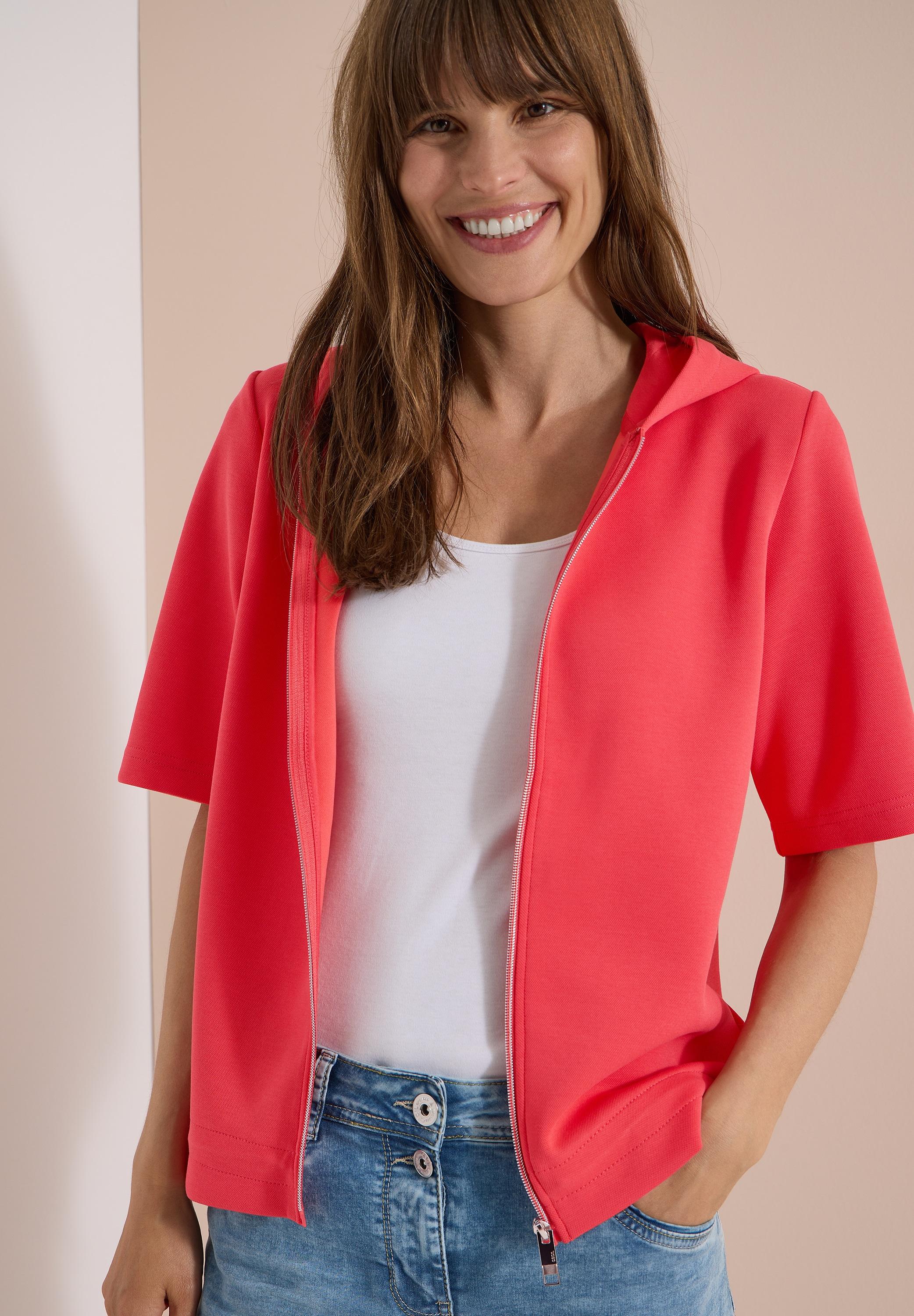 Kapuzensweatjacke Cecil, Damen, Gr. S (38), Pink (Coral), Sweatware, Obermaterial: 49% Polyester, 45% Baumwolle, 6% Elasthan, Unifarben, LäSsig Geschnitten HüFtbedeckend, Rundhals, Sweatjacken, Kapuzenjacke Mit Seitlichen TunnelzüGen