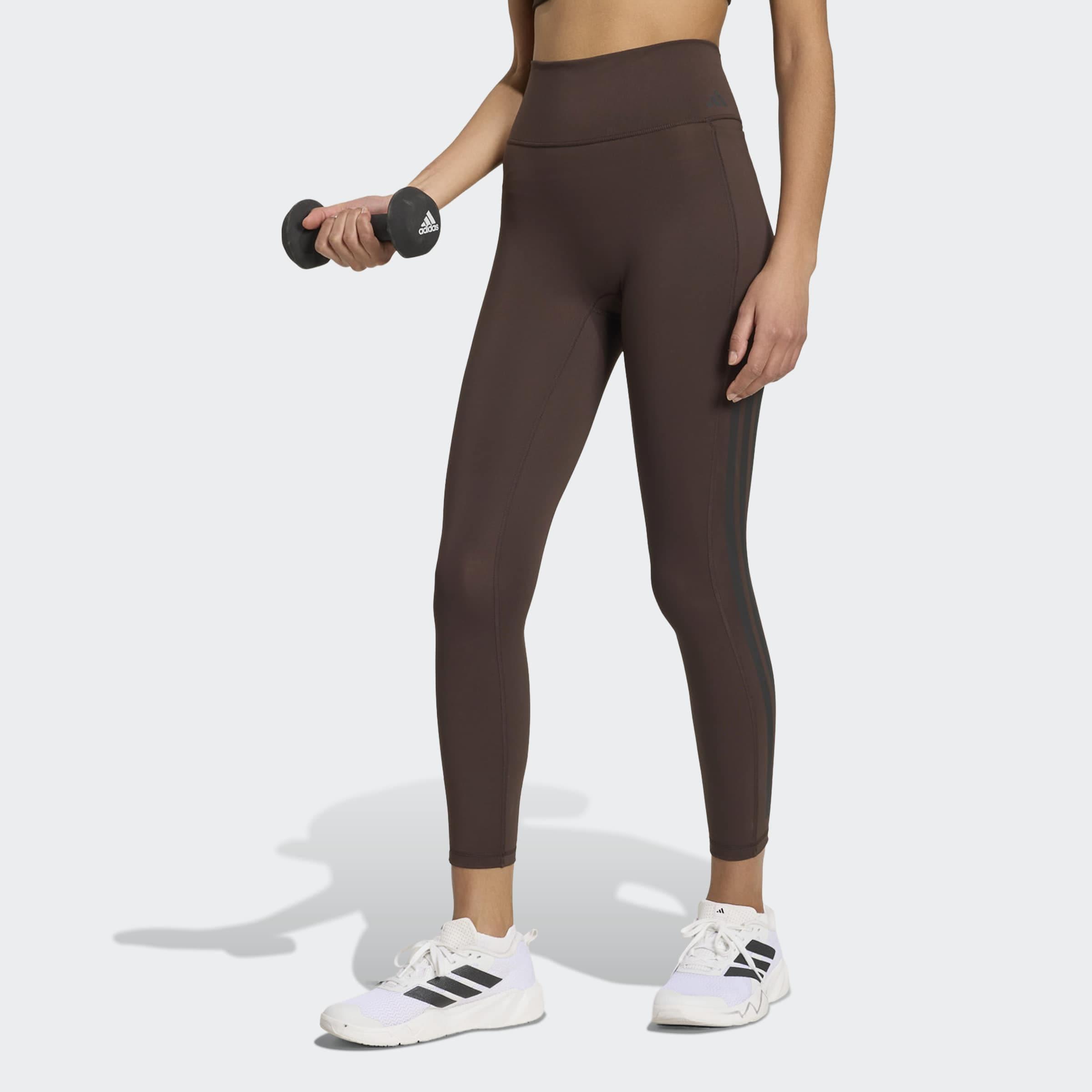 Trainingstights Adidas Performance "Optime Workout 3-STREIFEN 7/8 Leggings", Damen, Gr. Xxl, N-Gr, Braun (Aurora Coffee, Normal, Gr.), Obermaterial: 73% Polyester, 27% Elasthan, 7/8-LäNge, Hosen