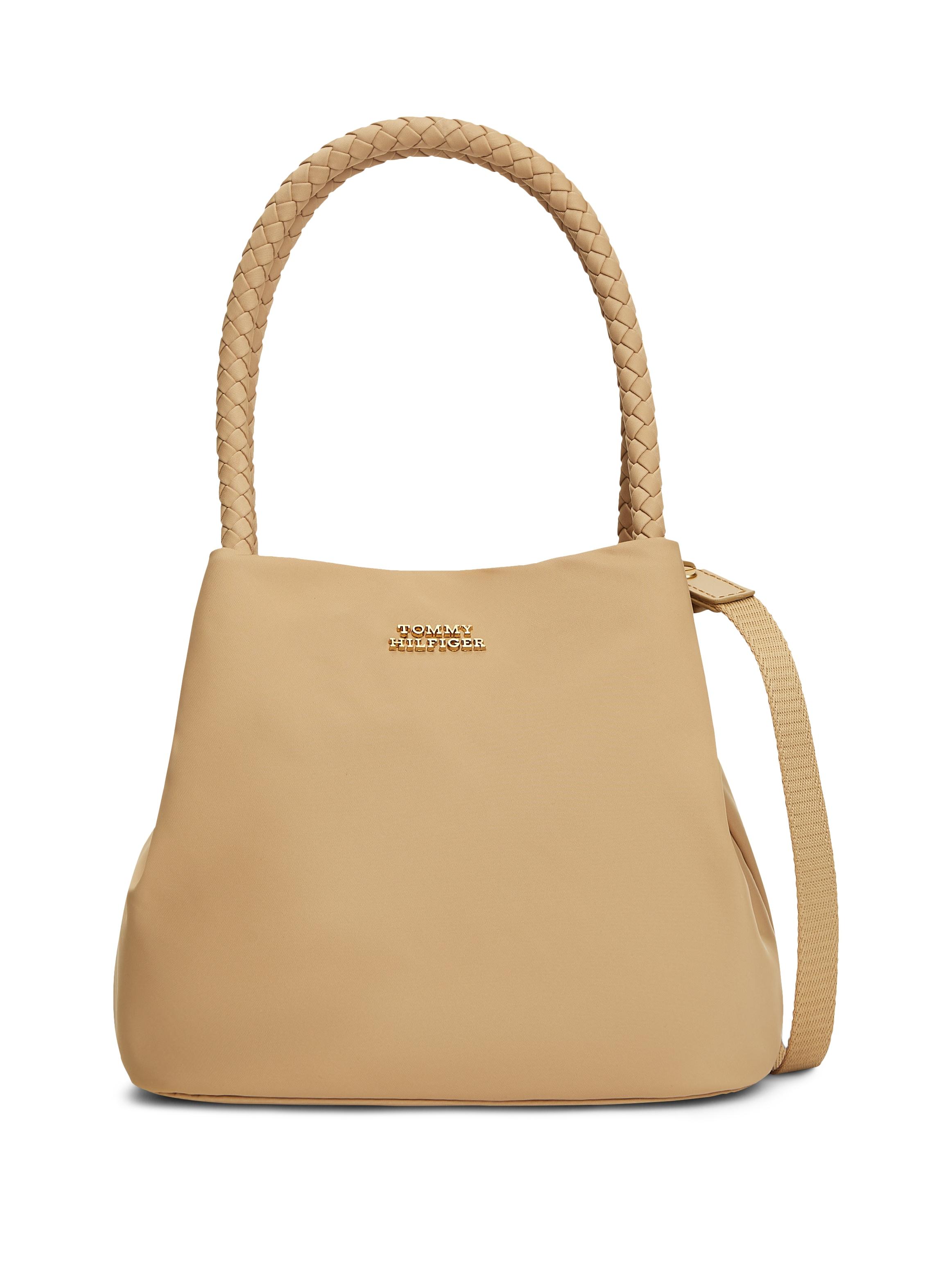 Handtasche Tommy Hilfiger "Th Marina Bucket Nylon", Damen, Gr. B/H/T: 21Cm X 13Cm X 17Cm, Beige, Leder, Textil, Taschen Handtasche, Damen Tragetasche, UmhäNgetasche, Schultertasche Mit Logoschriftzug