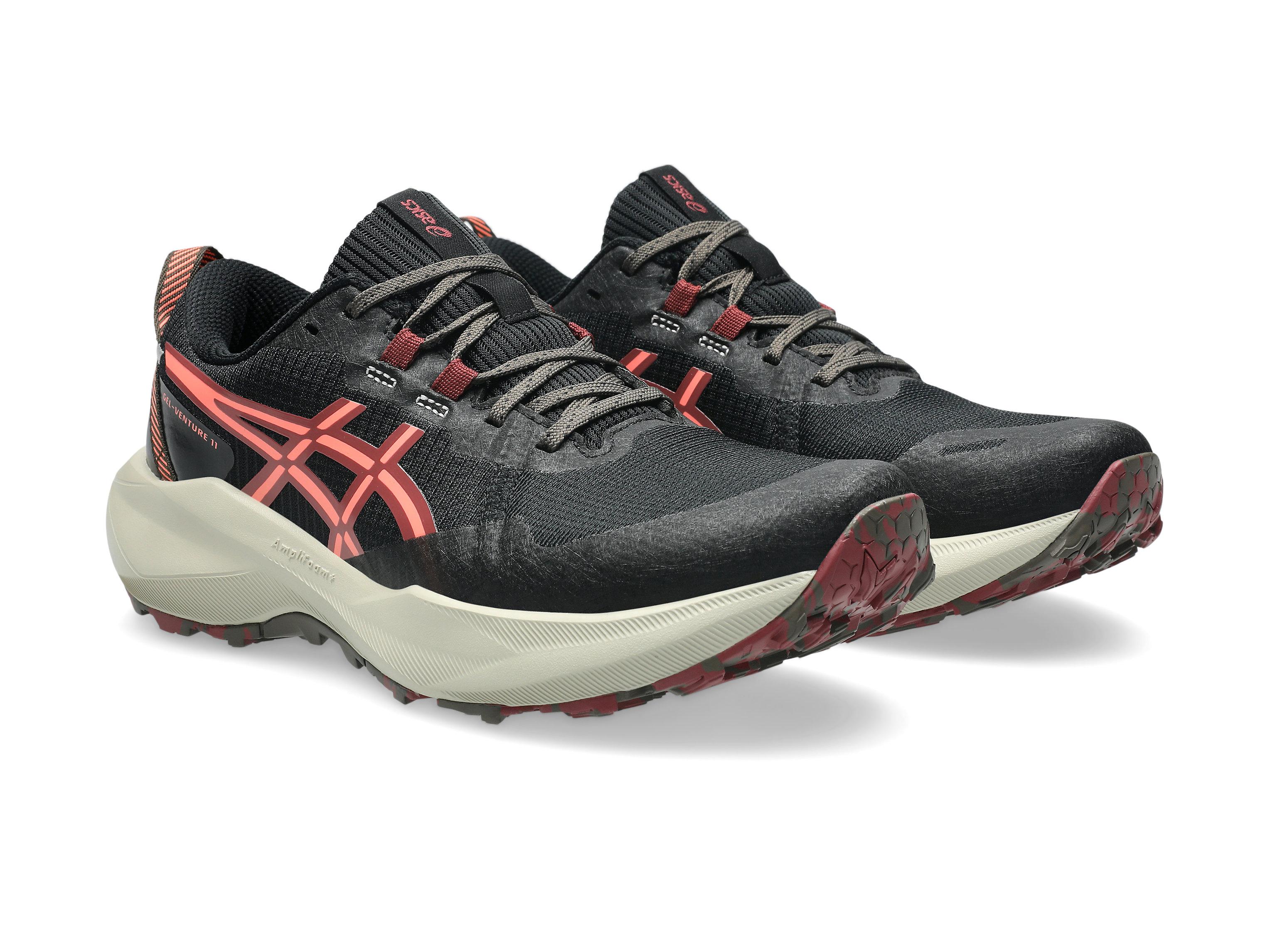 Trailrunningschuh Asics "GEL-VENTURE 11", Damen, Gr. 39,5, Schwarz, Sun Coral, Synthetik, Schuhe, Mit Profiliertem Gummi-Laufsohlenprofil, Mit Amplifoam Plus DäMpfung