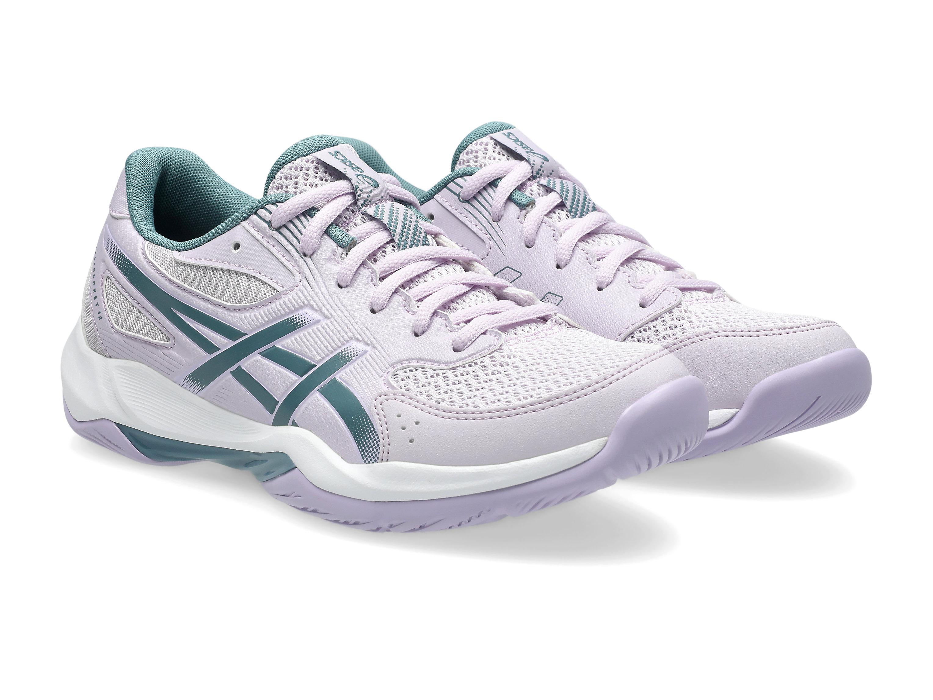 Hallenschuh Asics "GEL-ROCKET 12", Damen, Gr. 40,5, Dahlia, Foggy Teal, Synthetik, Schuhe Hallenschuh, Besonders Geeignet FüR Handball Und Volleyball