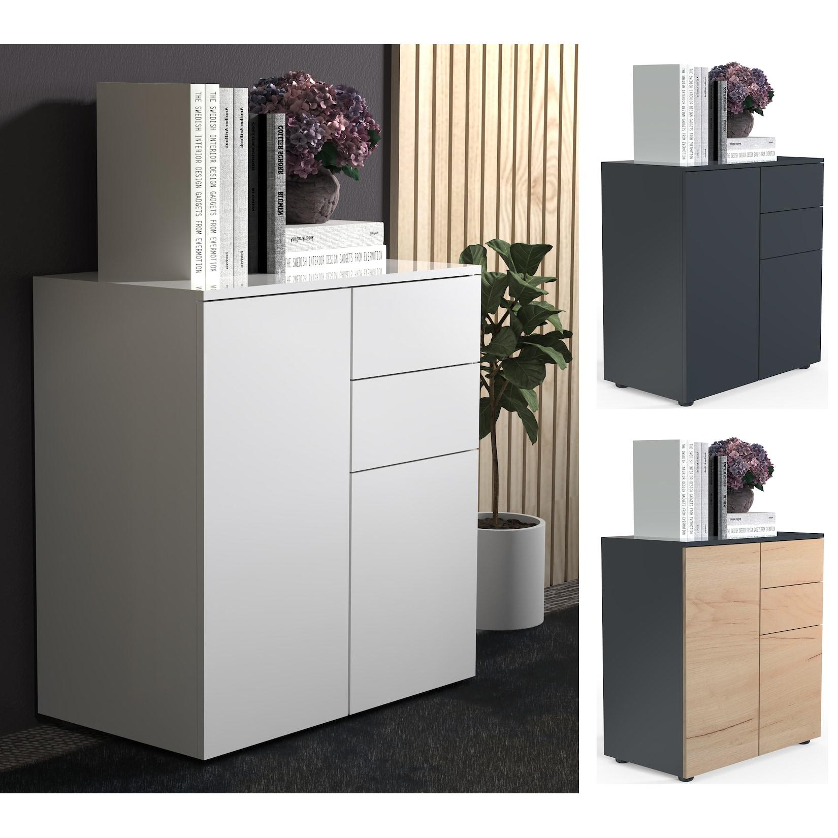 Vcm Holz Kommode Sideboard Mit 2 DrehtüRen Und Zwei Schubladen MaßE H. 77 X B. 70 X T. 39 Cm - Dalosa