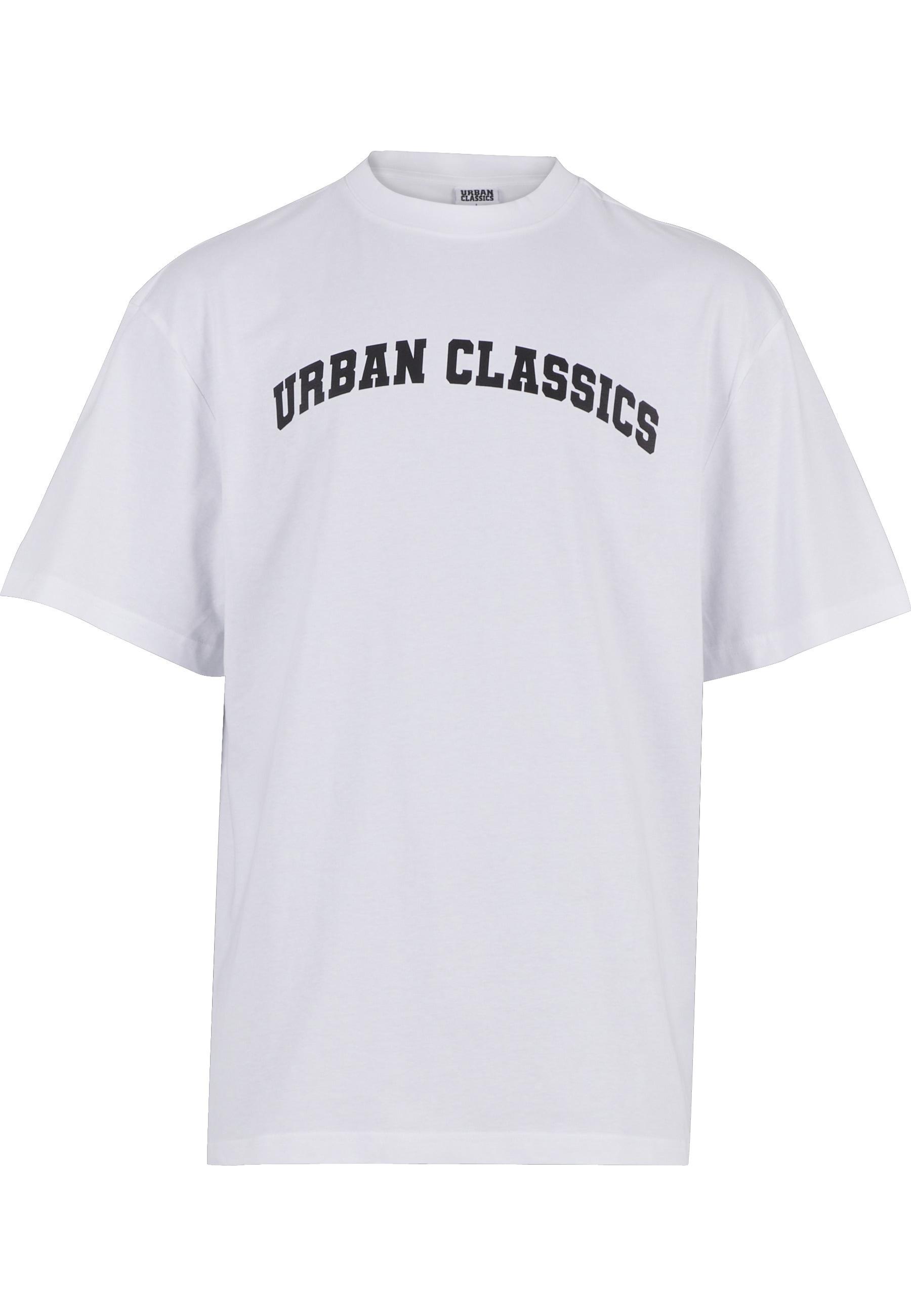 T-Shirt Urban Classics "Urban Classics UC College Logo Tall Tee", Jungen, Gr. M, Weiß, 100% Baumwolle, Bedruckt, Oversize, Rundhals, Shirts T-Shirt