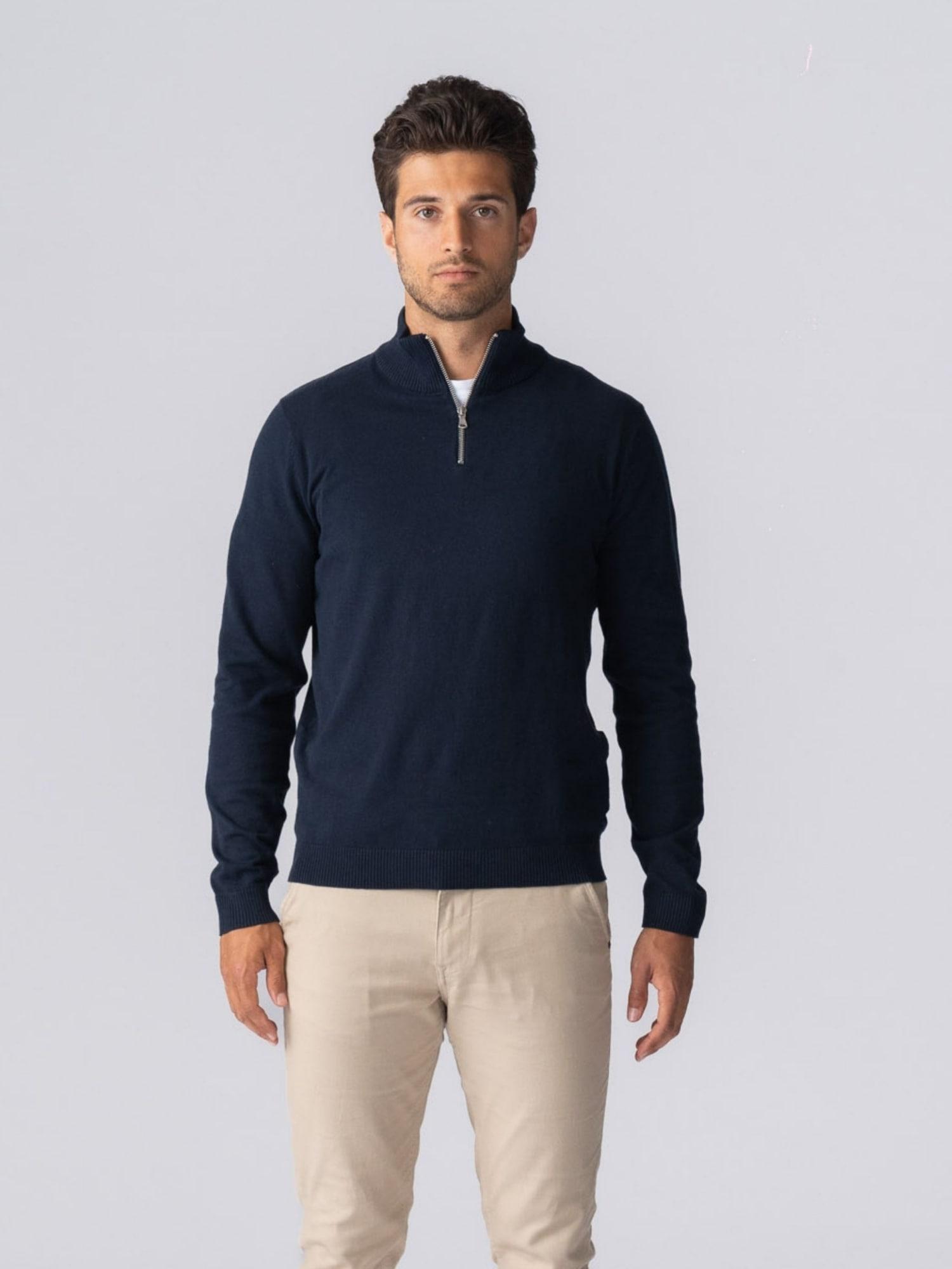 Rundhalspullover Teeshoppen "Teeshoppen Pullover Pullover Half", Herren, Gr. Xl, Blau (Navy), Obermaterial: 80% Baumwolle, 20% Nylon, Pullover Rundhalspullover
