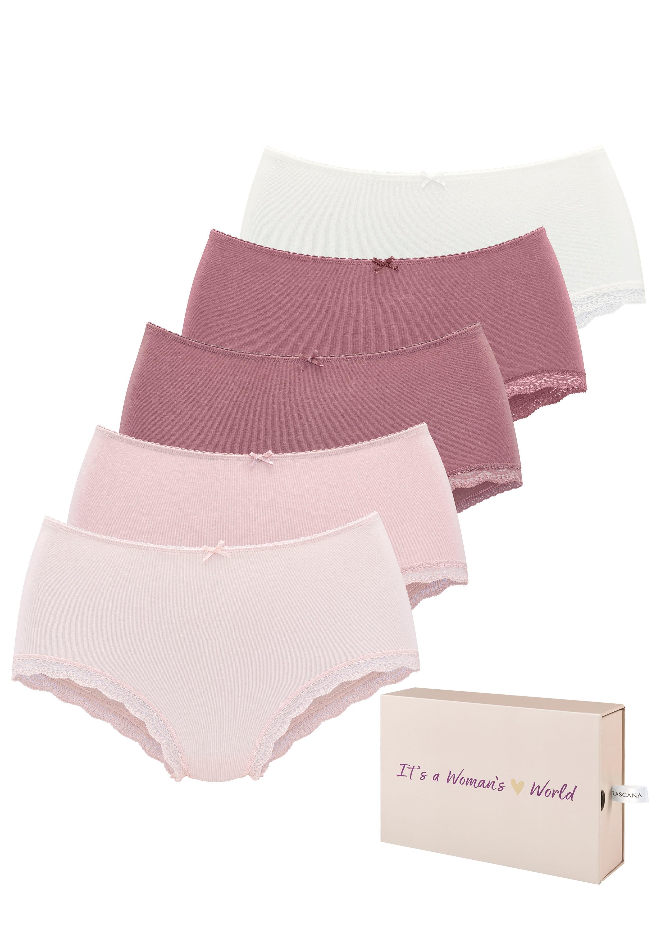 Taillenslip Lascana, Damen, Gr. 32/34, Rose, Single Jersey, Obermaterial: 95% Baumwolle, 5% Elasthan, Unifarben, KöRpernah, Unterhosen Taillenslip, Aus Elastischer Baumwolle Mit Zarter Spitze, Mit Aufbewahrungsbox, Topseller