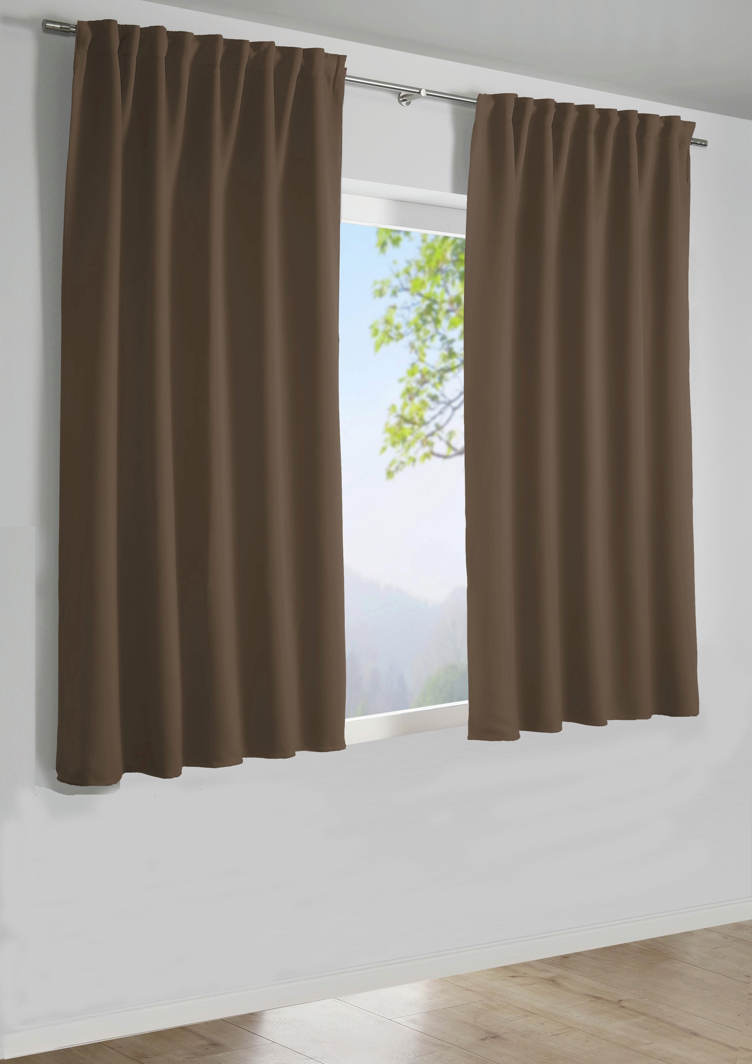 Gardine Sehlbach "Schal Dimout Uni" Gr. 1, Braun, B:140Cm H:175Cm, Polyester, Gardinen, Gardine, Mit Gardinenband Und Verdeckten Schlaufen