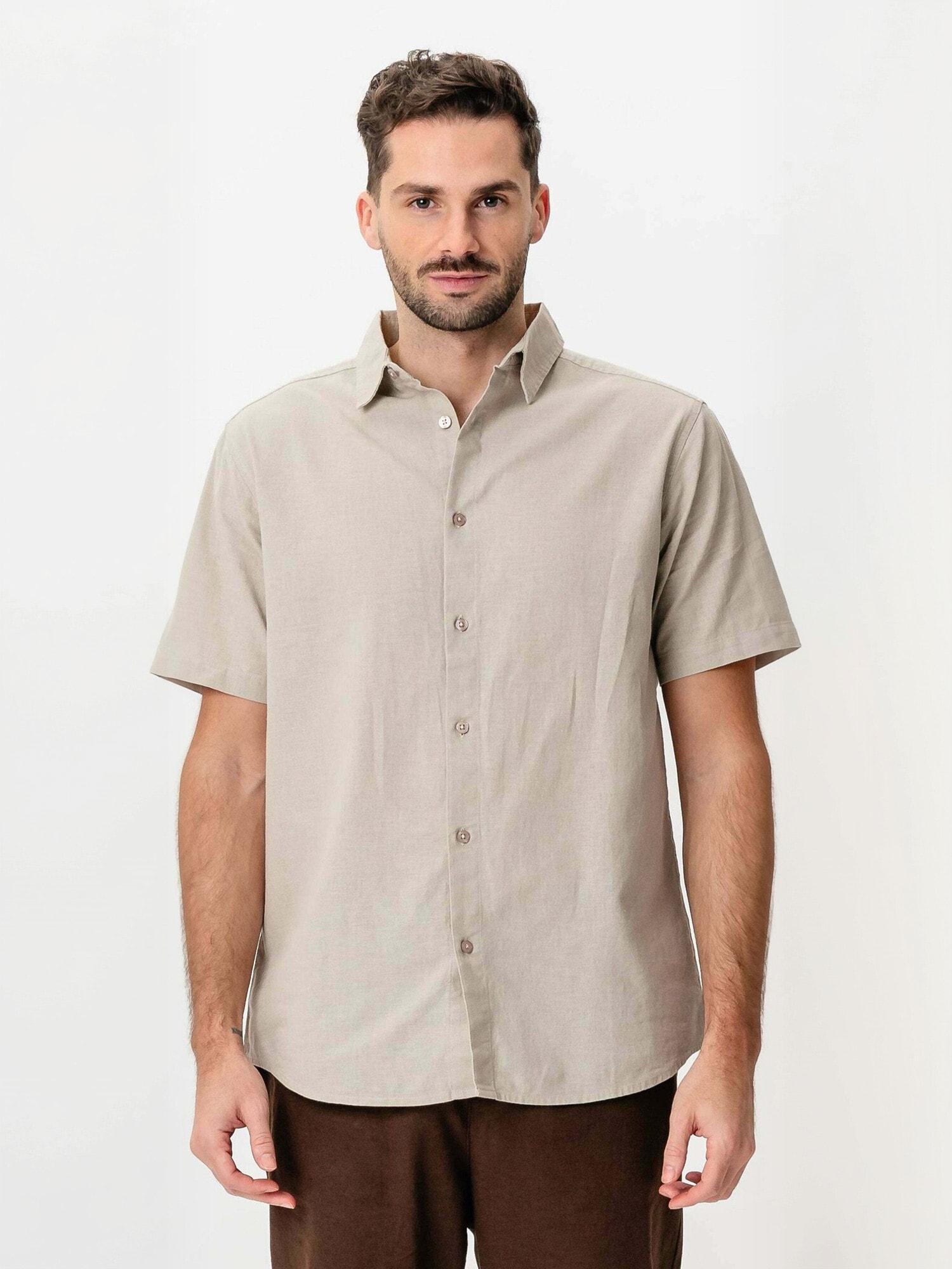 Langarmhemd Teeshoppen "Teeshoppen Shirt Linen Blend", Herren, Gr. L, NormalgrößEn, Sand, Obermaterial: 70% Baumwolle, 30% Leinen, Hemden